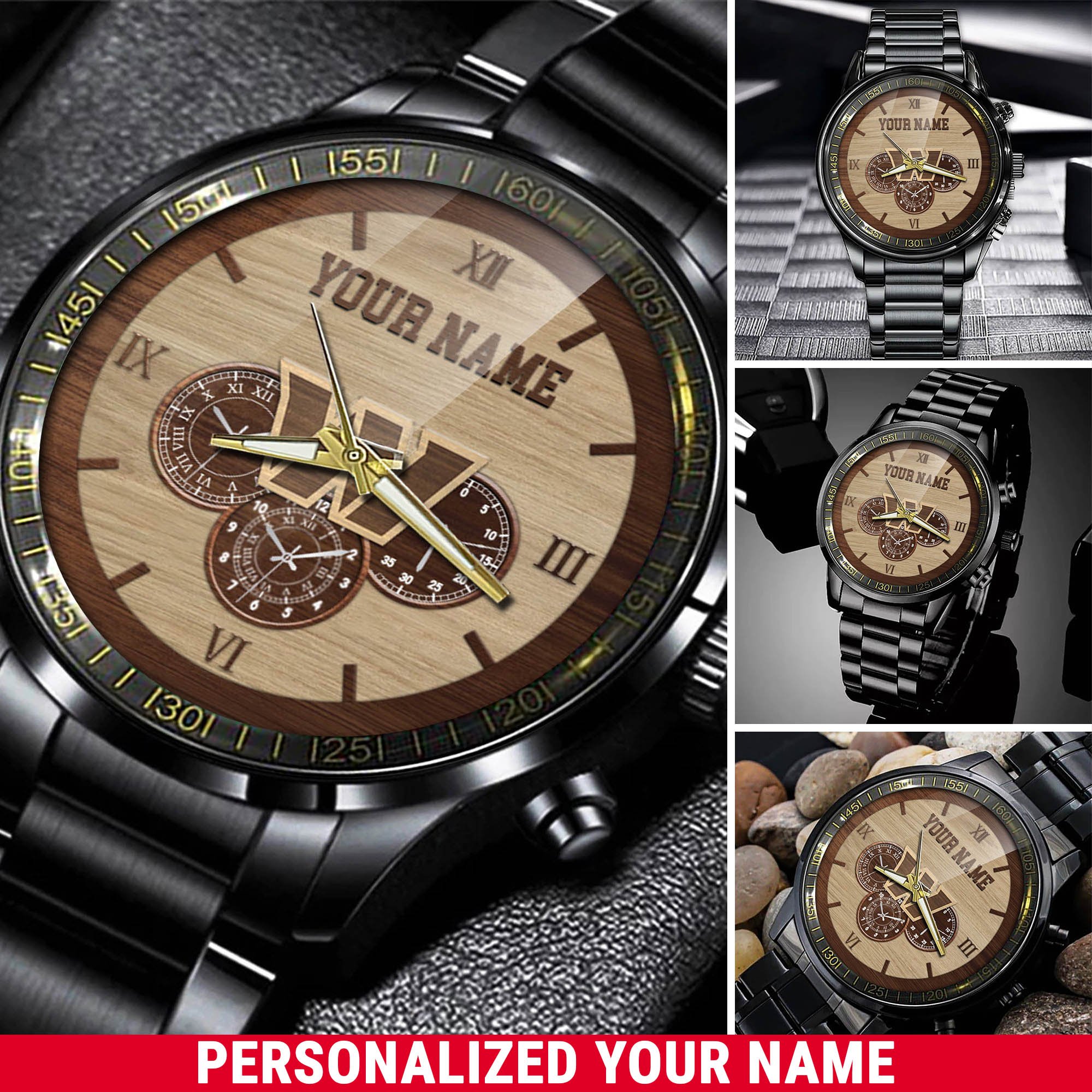 Washington Commanders Black Fashion Watch 2025 Version Customized Your Name, Football Team Black Fashion Watch 