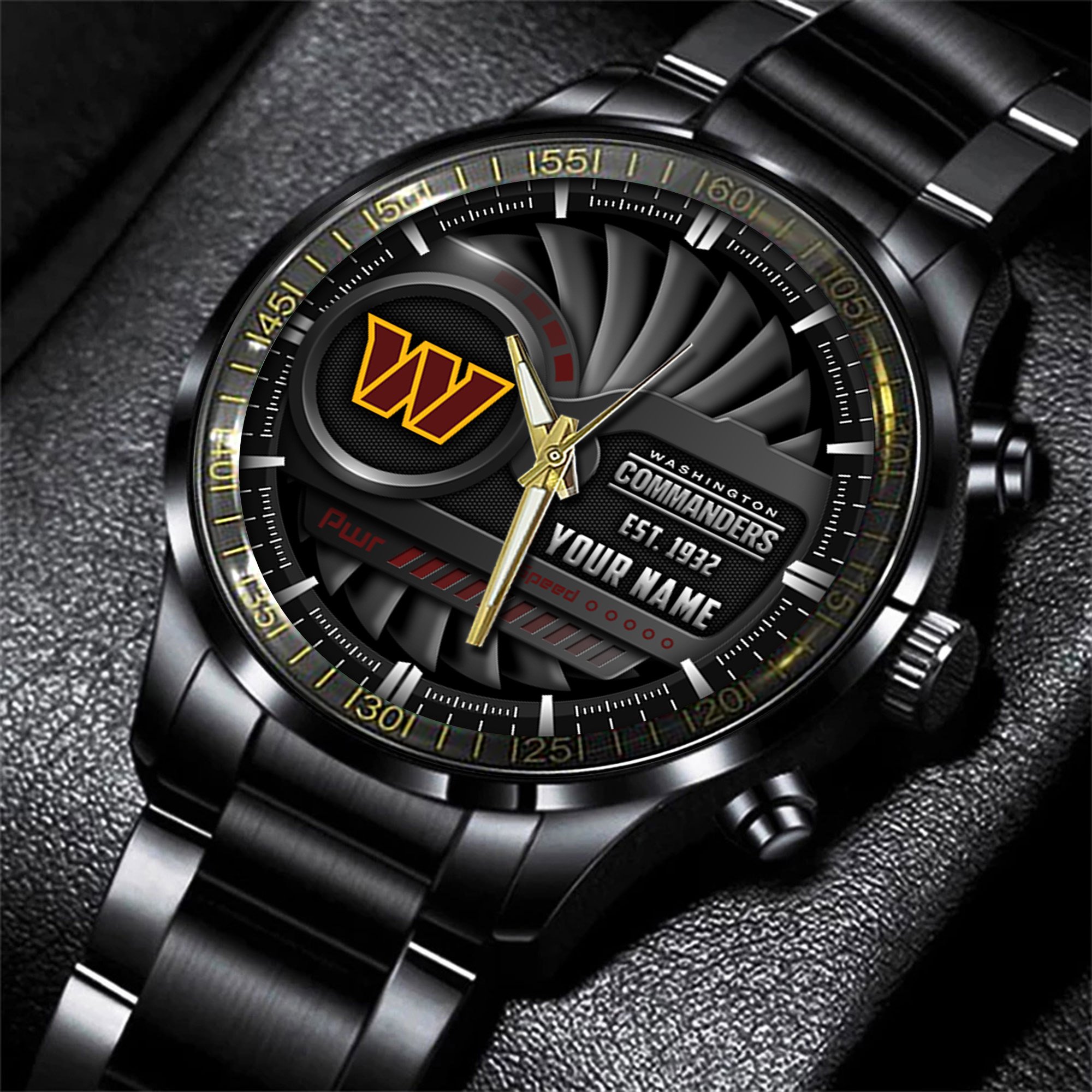 Washington Commanders Black Fashion Watch Custom Your Name, Sport Black Fashion Watch 