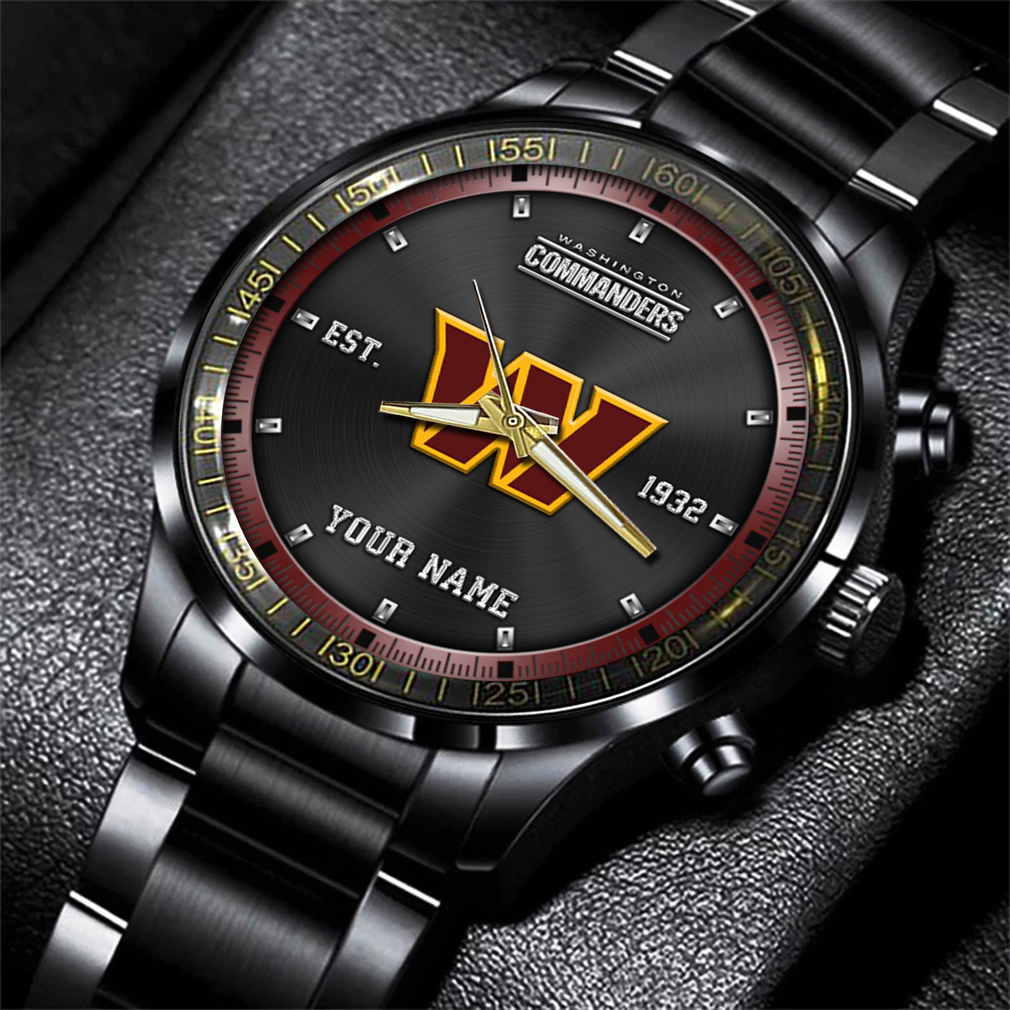 Washington Commanders Black Fashion Watch Custom Your Name, Sport Black Fashion Watch 