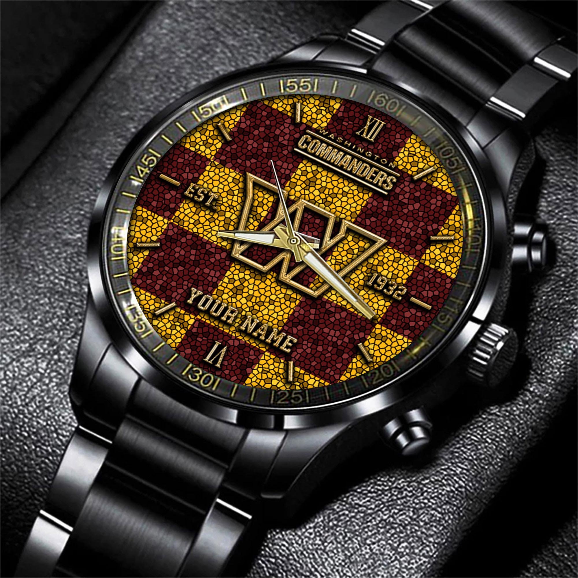 Washington Commanders Black Fashion Watch Custom Your Name, Sport Black Fashion Watch, Football Fan Gifts 