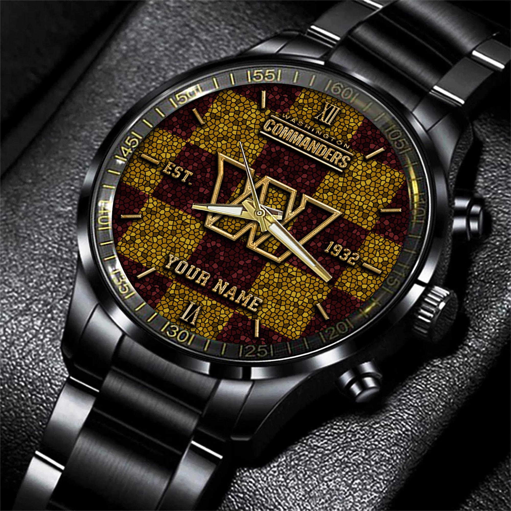 Washington Commanders Black Fashion Watch Custom Your Name, Sport Black Fashion Watch, Football Fan Gifts 