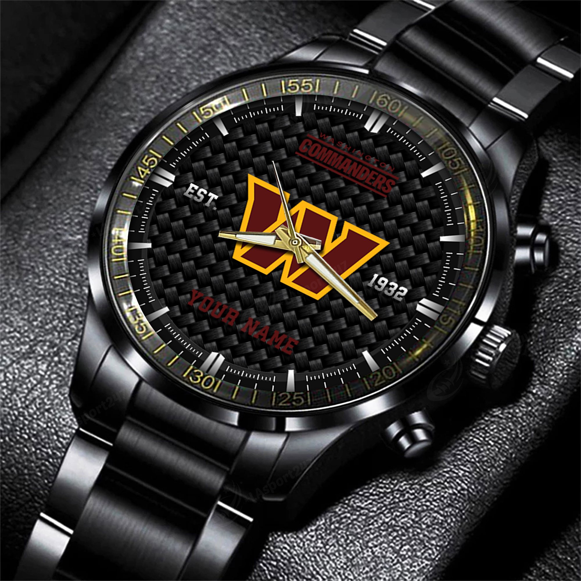 Washington Commanders Black Fashion Watch Custom Your Name, Sport Black Fashion Watch, Football Fan Gifts 