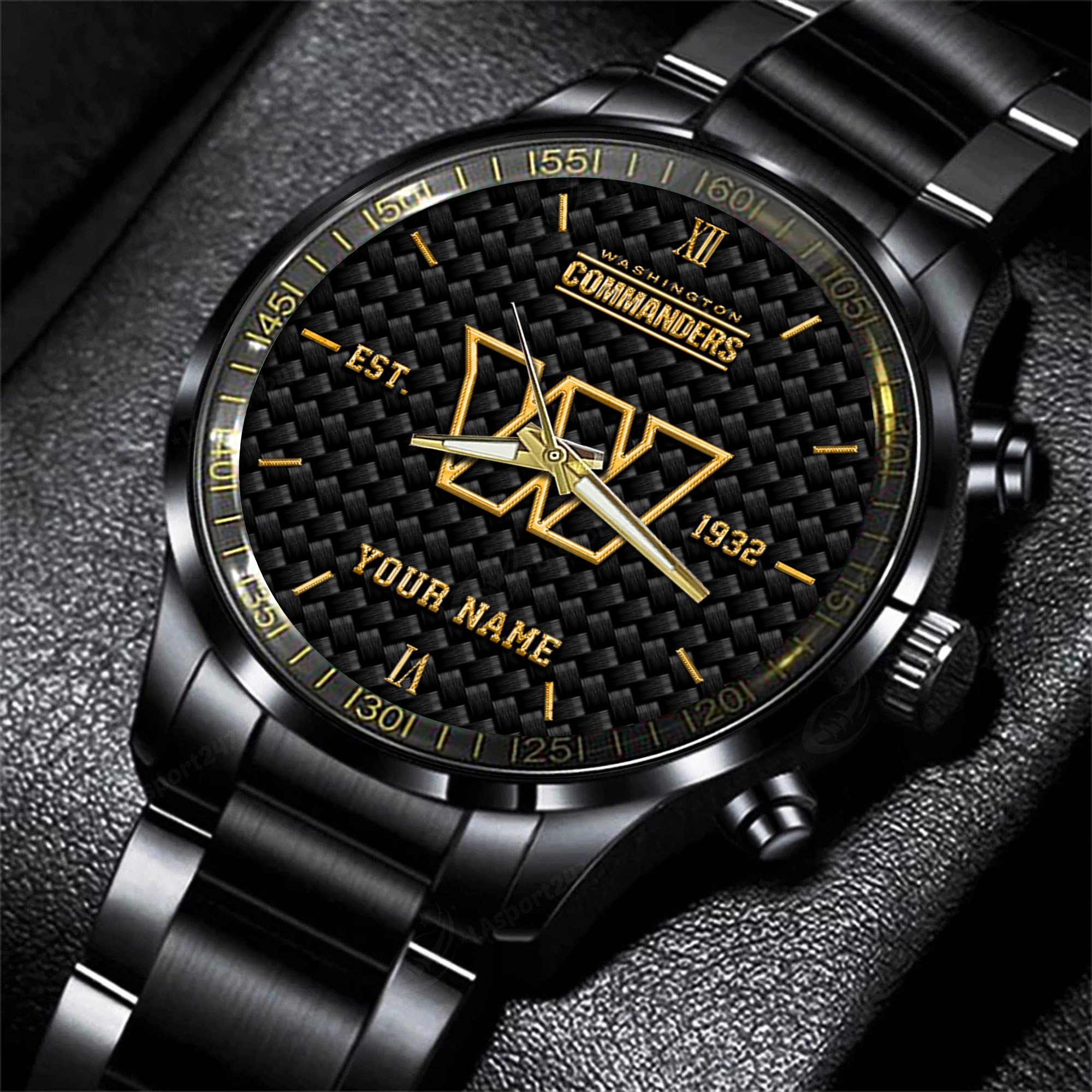 Washington Commanders Black Fashion Watch Custom Your Name, Sport Black Fashion Watch, Football Fan Gifts 