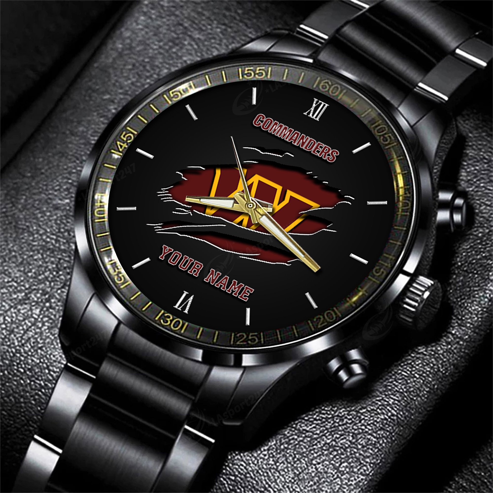 Washington Commanders Black Fashion Watch Custom Your Name, Sport Black Fashion Watch, Football Fan Gifts 