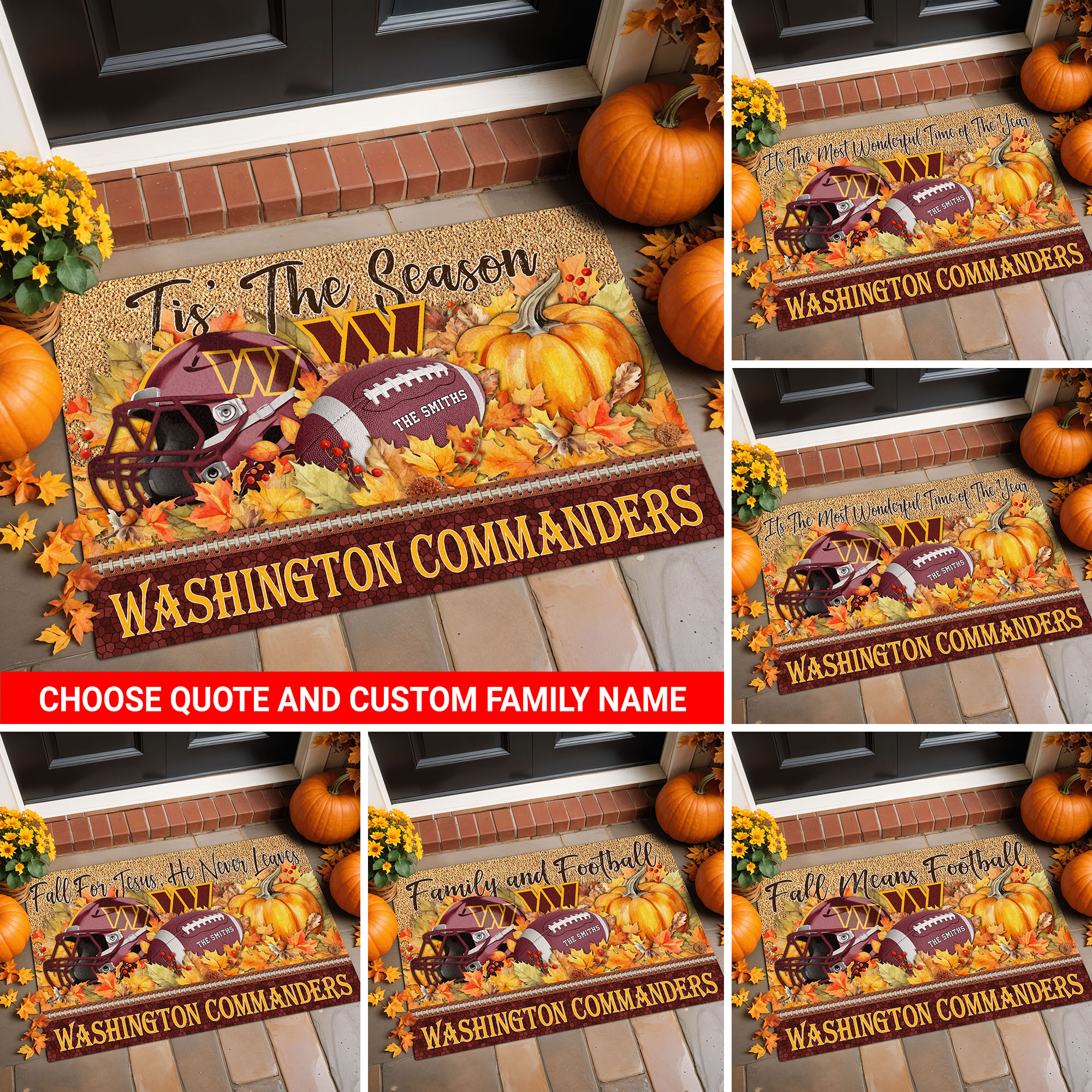 Washington Commanders Doormat Custom Your Family Name And Choose Your Quotes, Sport Doormat, Sport Gifts For Fan