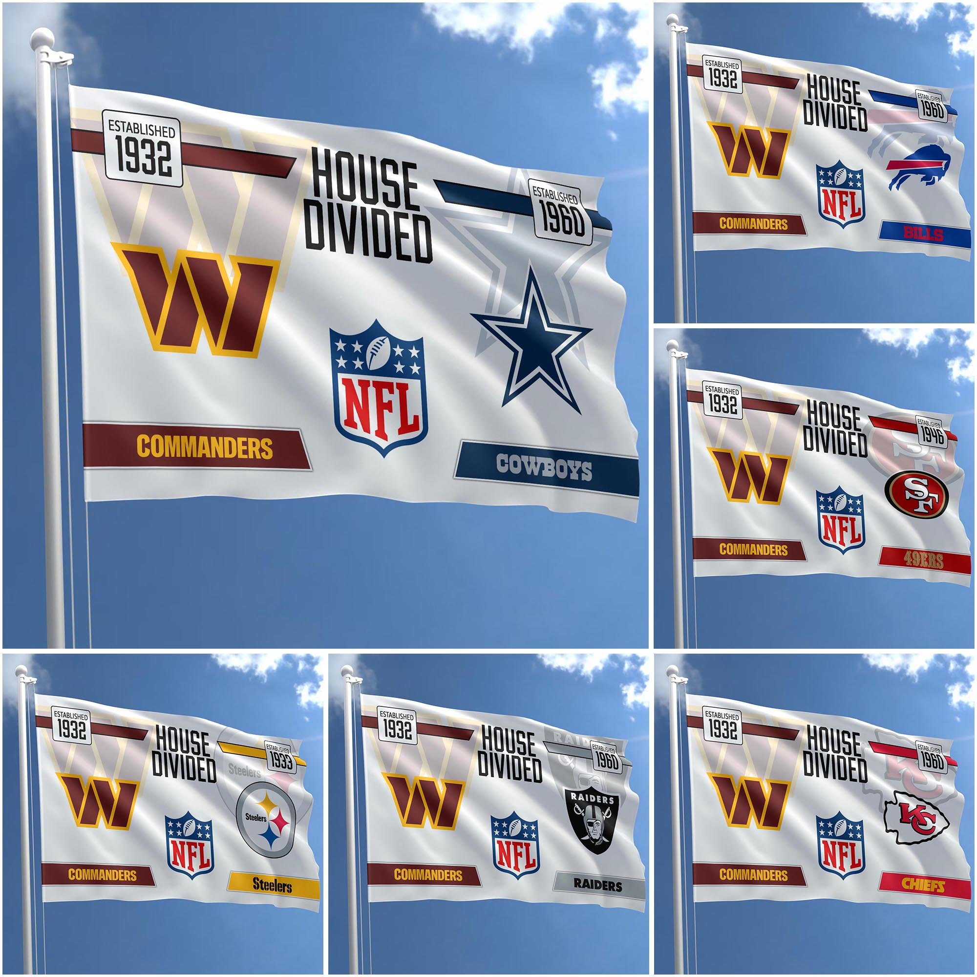 Washington Commanders Flag 3X5ft Choose Any Team, House Divided Flag, Home Decors