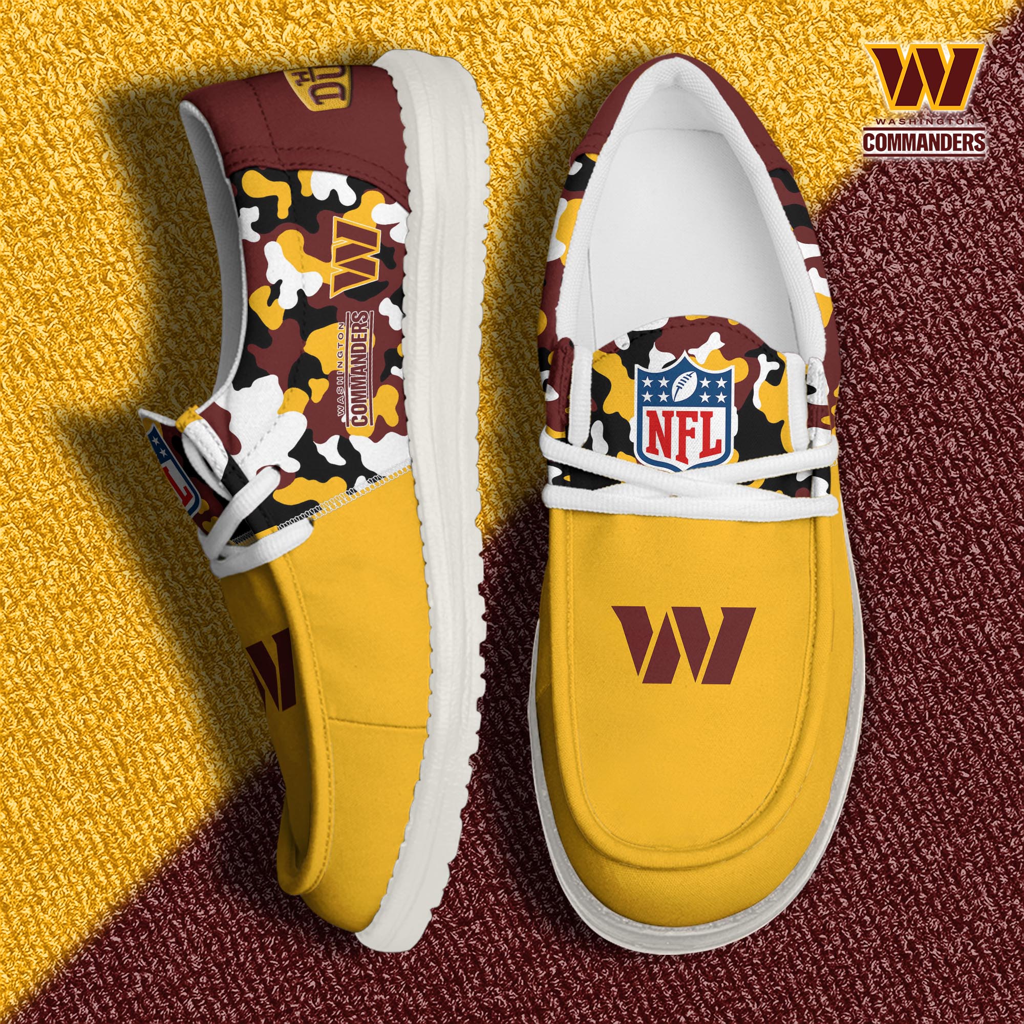 Washington Commanders Football Hey Dude Canvas Loafer Shoes Custom Your Name, Sport Shoes For Fan, Fan Gifts