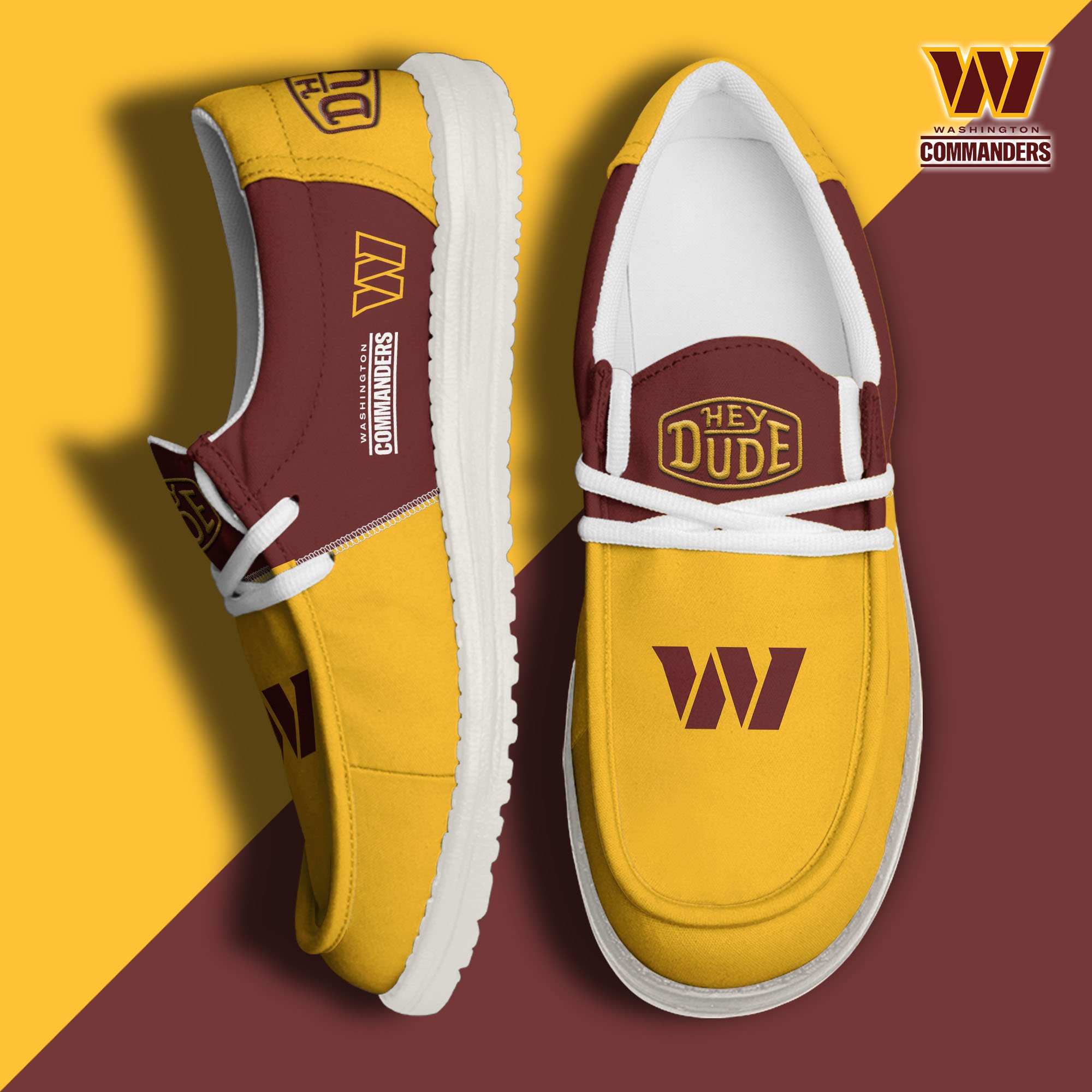Washington Commanders Football Hey Dude Canvas Loafer Shoes Custom Your Name, Sport Shoes For Fan, Fan Gifts