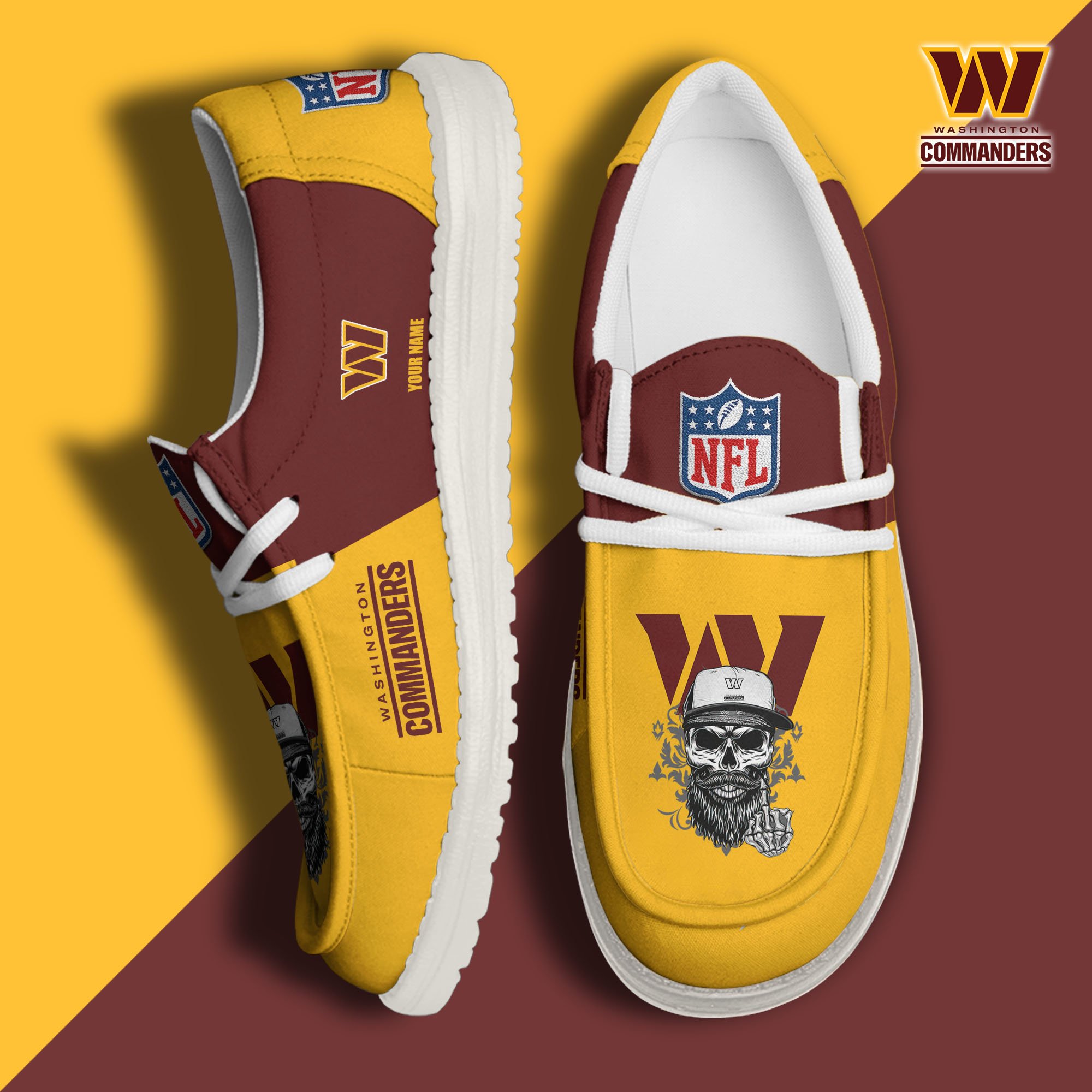 Washington Commanders H D White Canvas Loafer Shoes Custom Your Name, Sport Canvas Loafer Shoes
