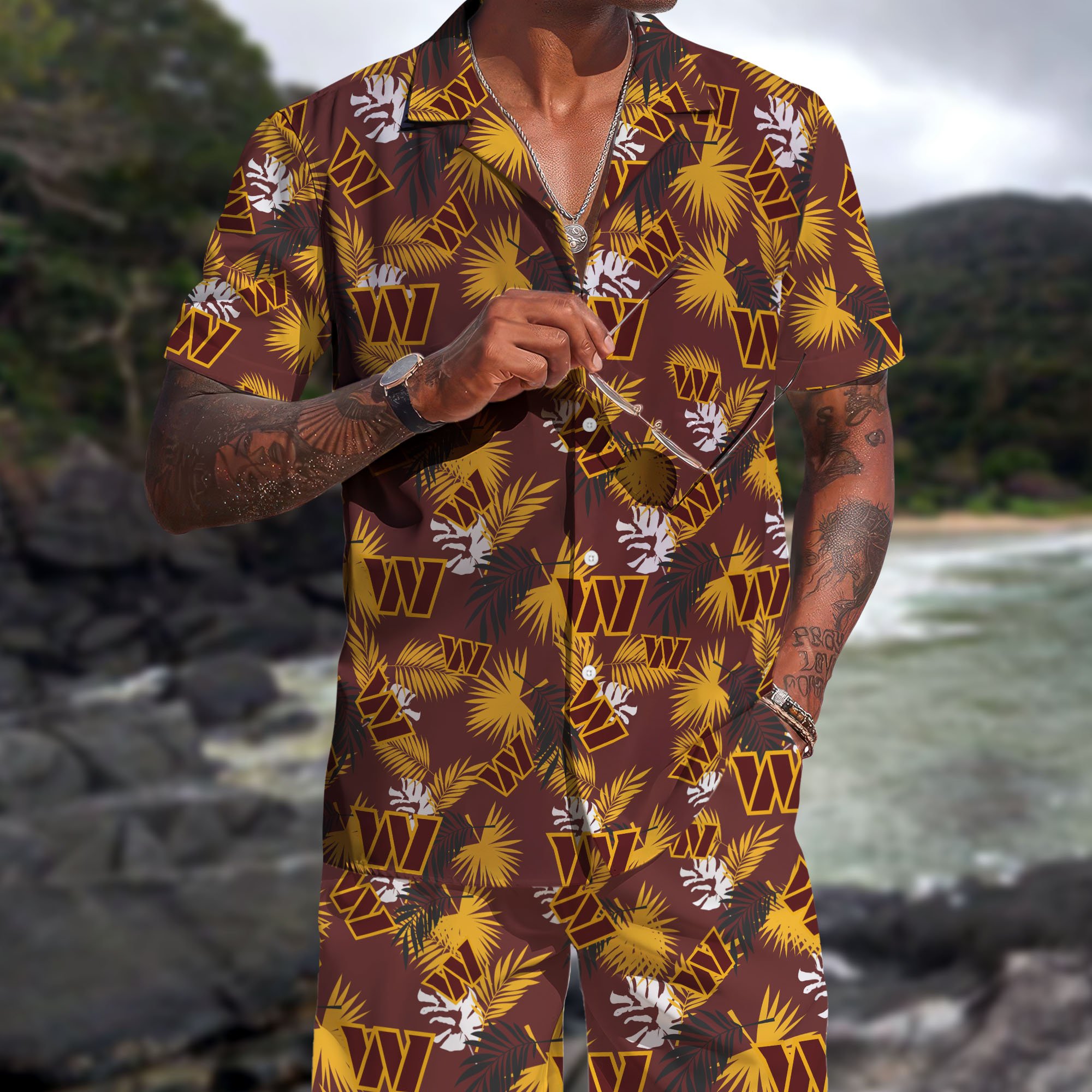 Washington Commanders Hawaiian Shorts Set 2025 Version, Hawaiian Shirts, Sports Shorts, Gifts For Fan