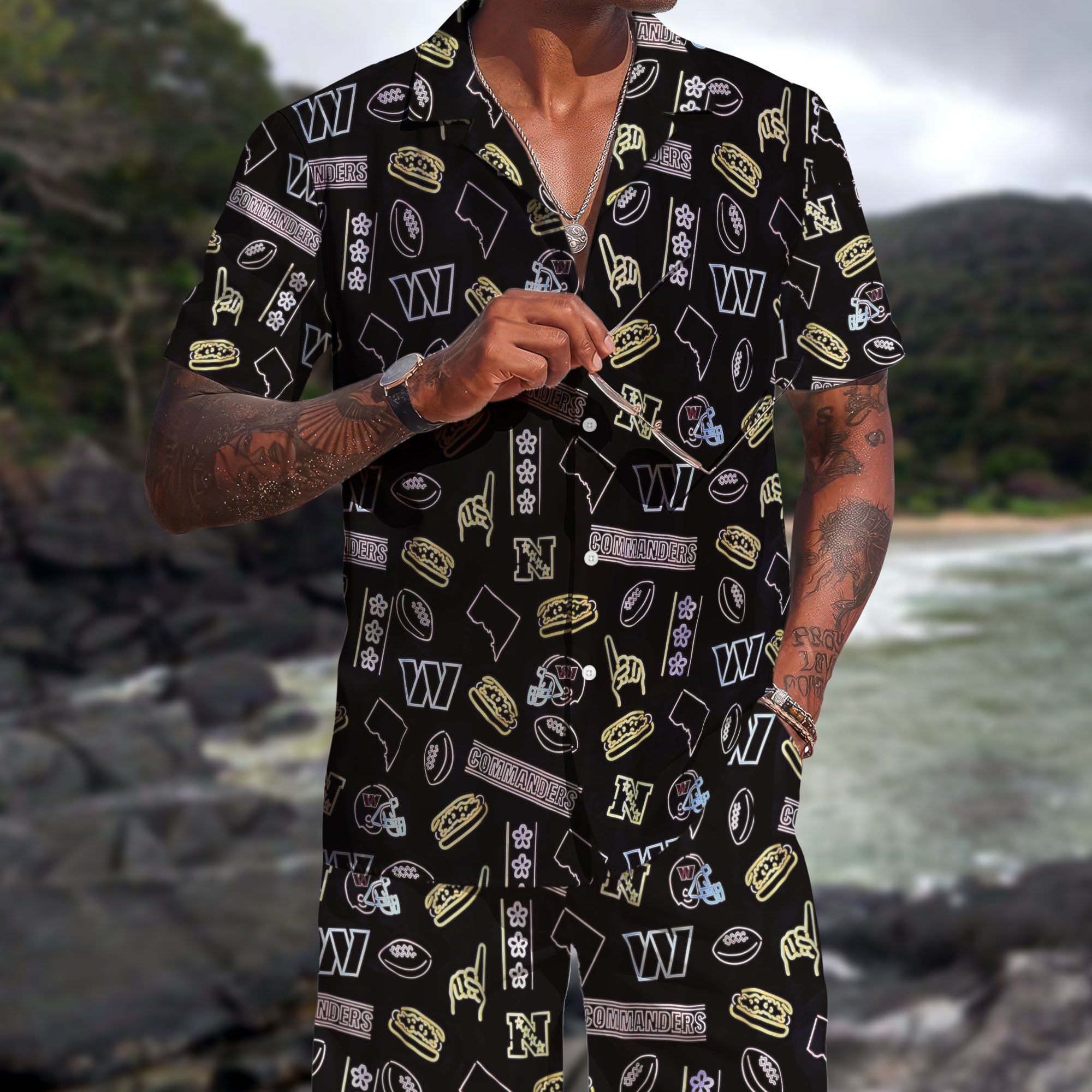 Washington Commanders Hawaiian Shorts Set 2025 Version, Hawaiian Shirts, Sports Shorts, Gifts For Fan