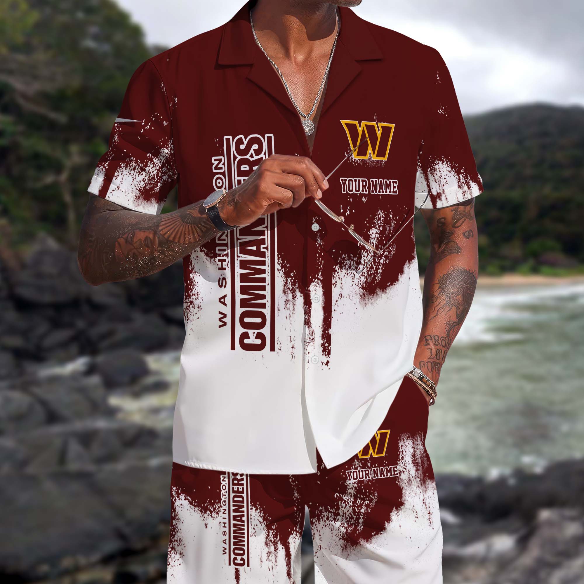 Washington Commanders Hawaiian Shorts Set Custom You Name, Sport Shorts, Gifts For Fan