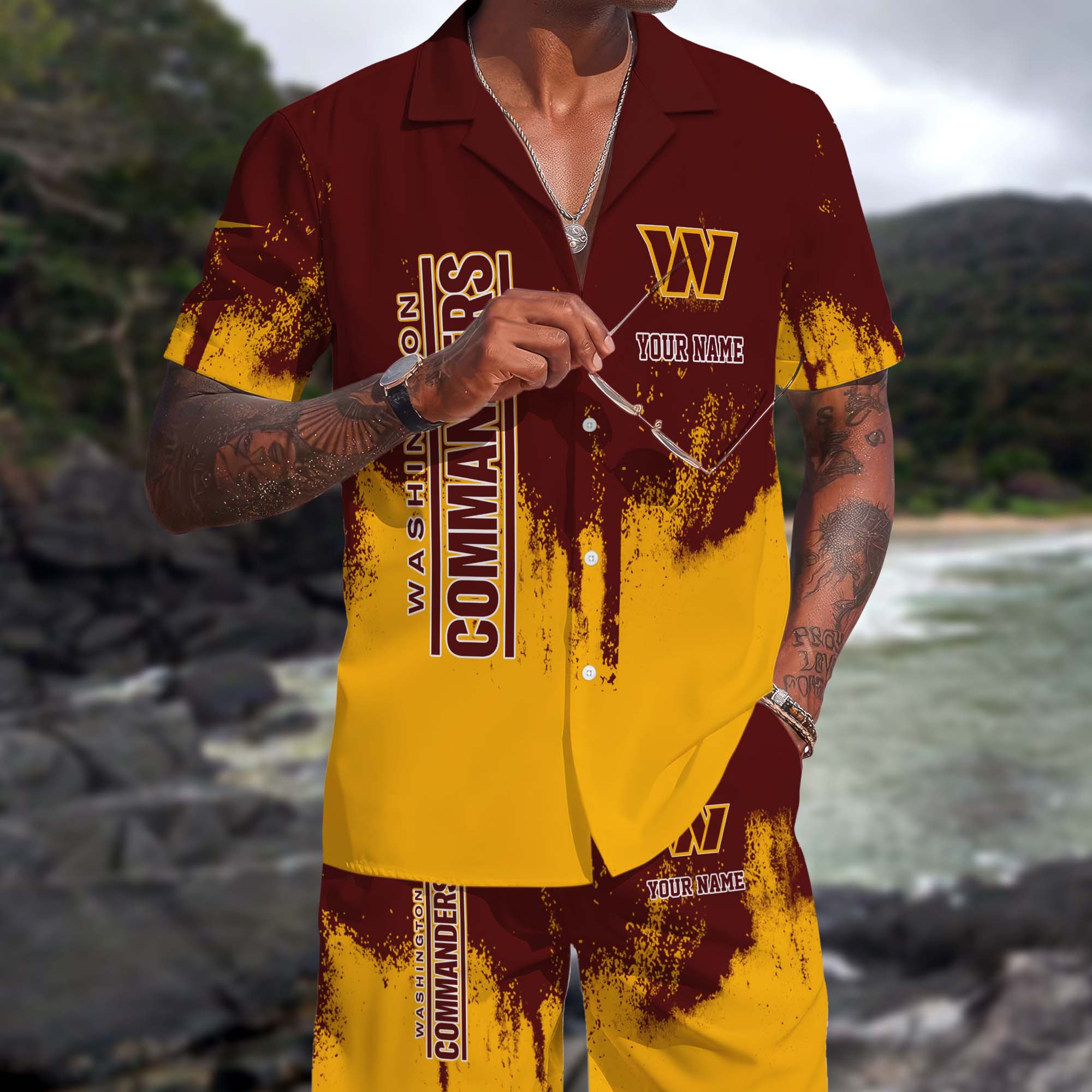 Washington Commanders Hawaiian Shorts Set Custom You Name, Sport Shorts, Gifts For Fan