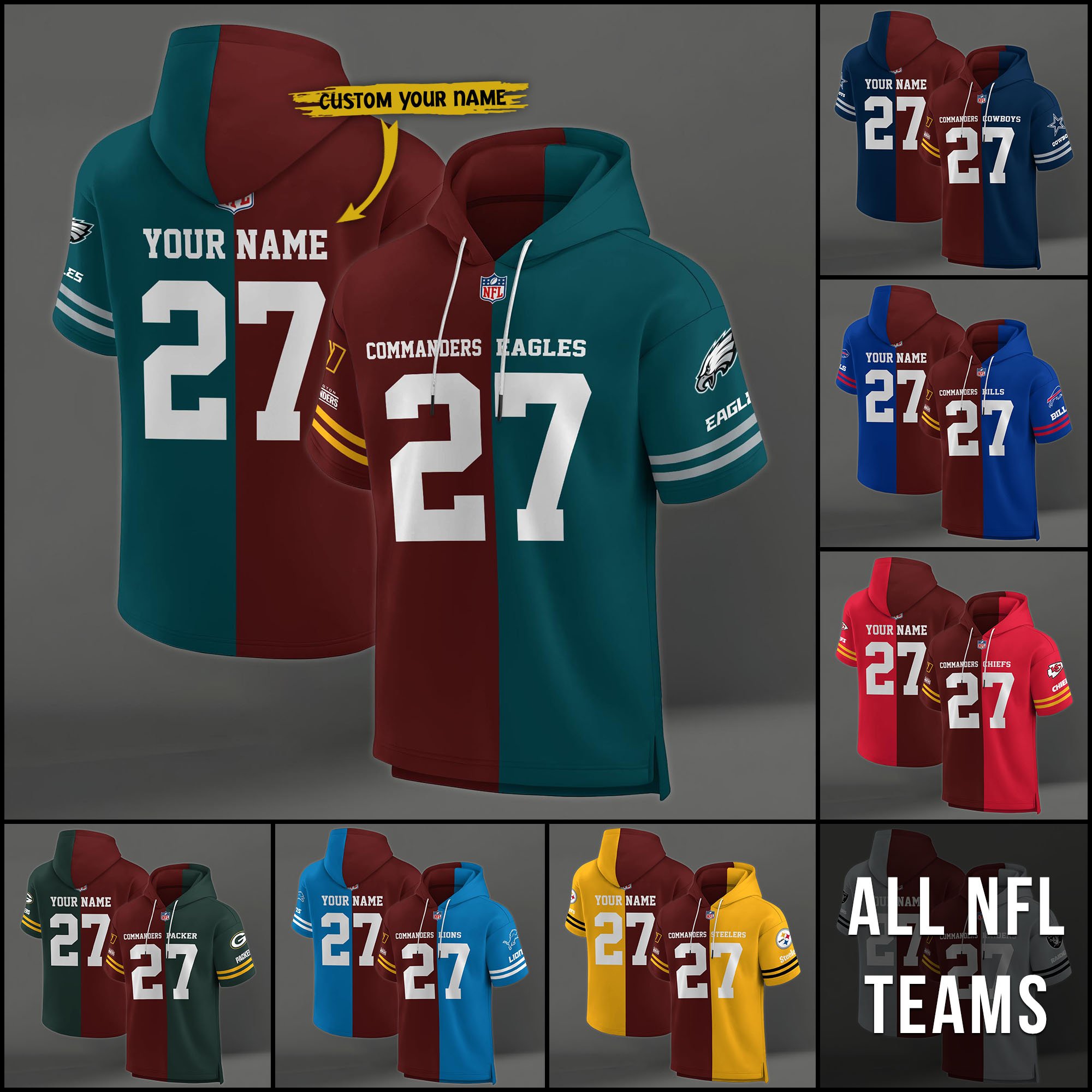Washington Commanders House Divided Hoodie Custom Name, Number And Team, Hoodie For Football Fans