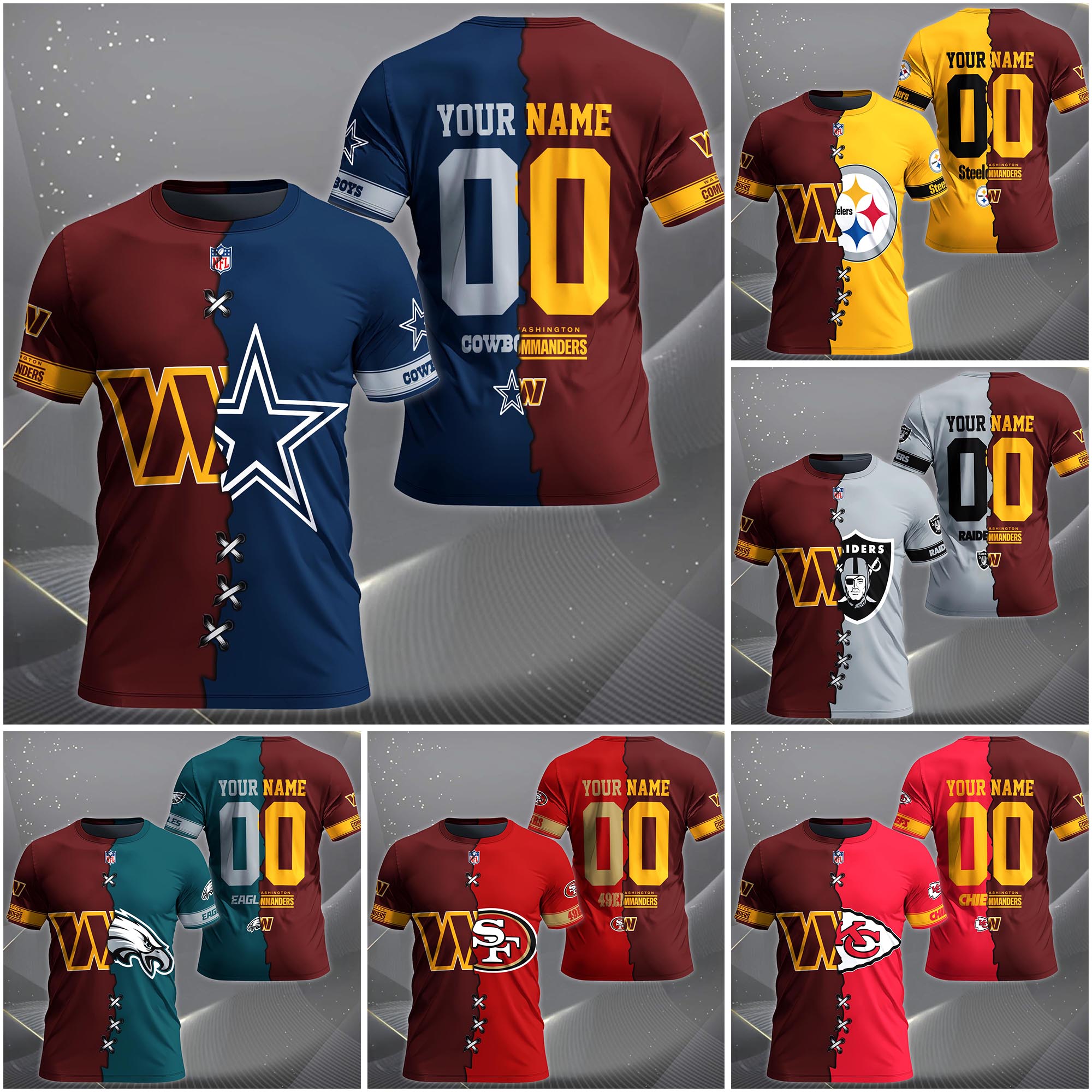 Washington Commanders House Divided T-Shirt Custom Name 2025 Version, Number And Team, Sport Shirts For Fan