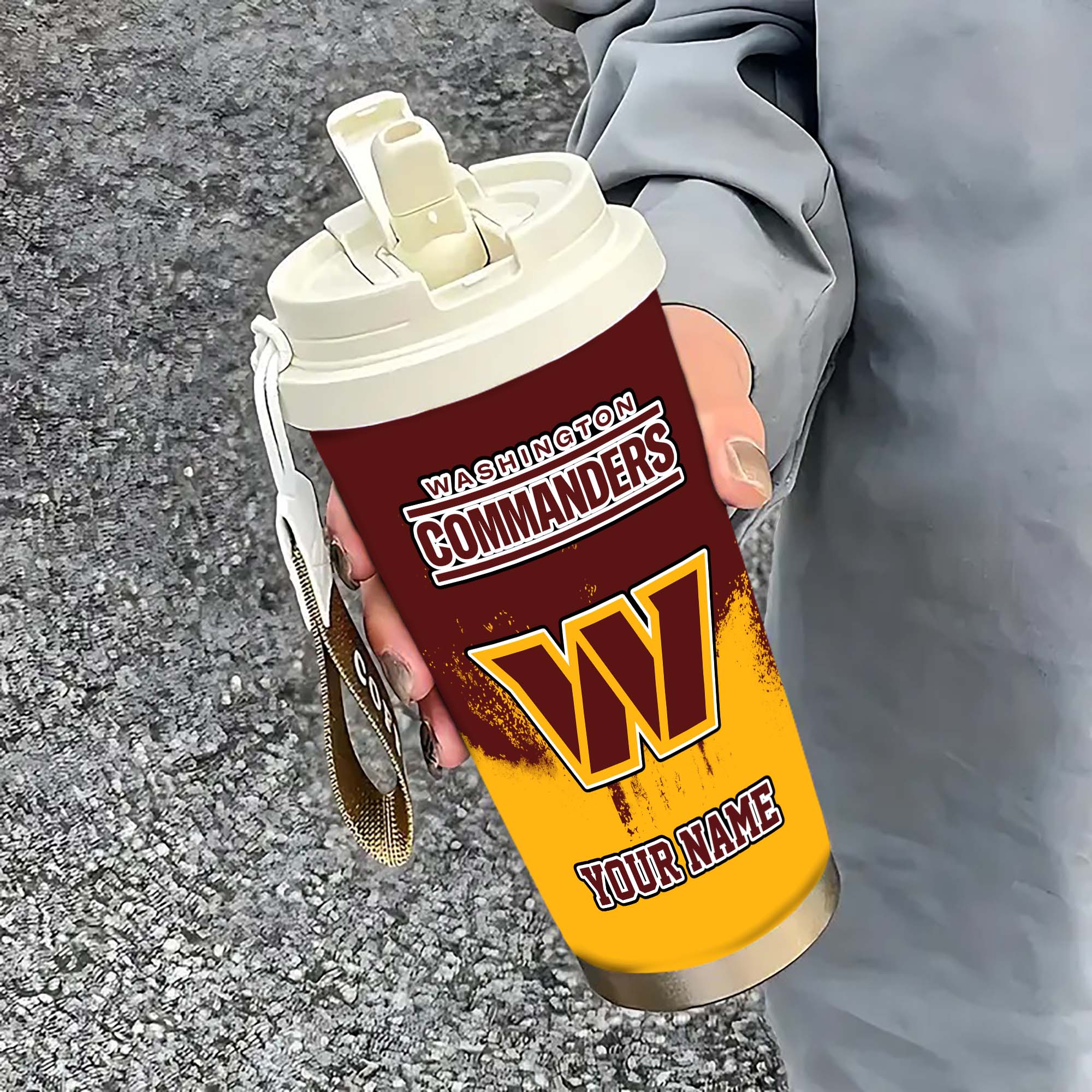 Washington Commanders Insulated Coffee Mug With Straw And Lid, Portable Coffee Travel Mug For Car, Fan Gifts