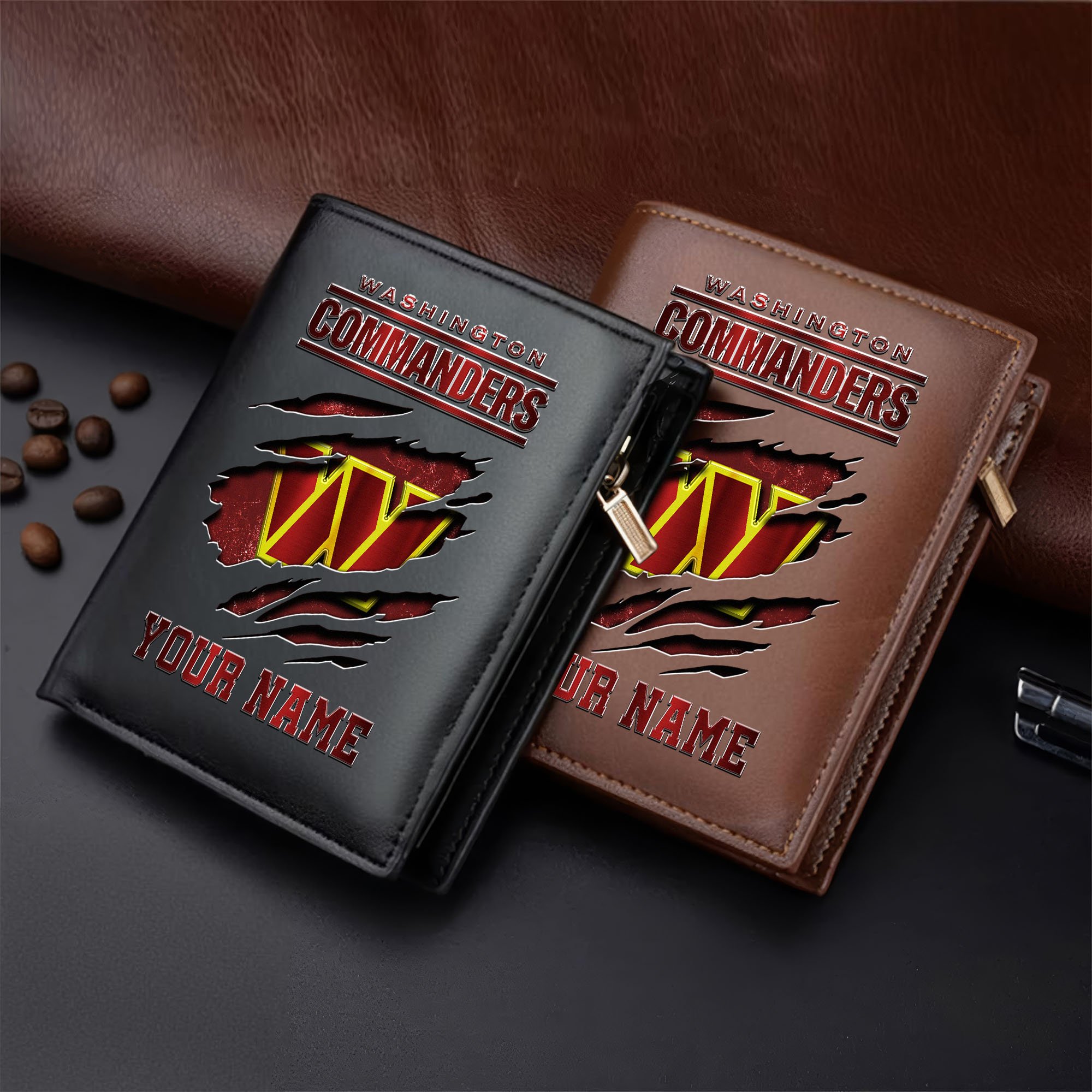 Washington Commanders Men Wallet Custom Your Name, Football Team Men Wallet For Fans, Gifts For Football Lovers