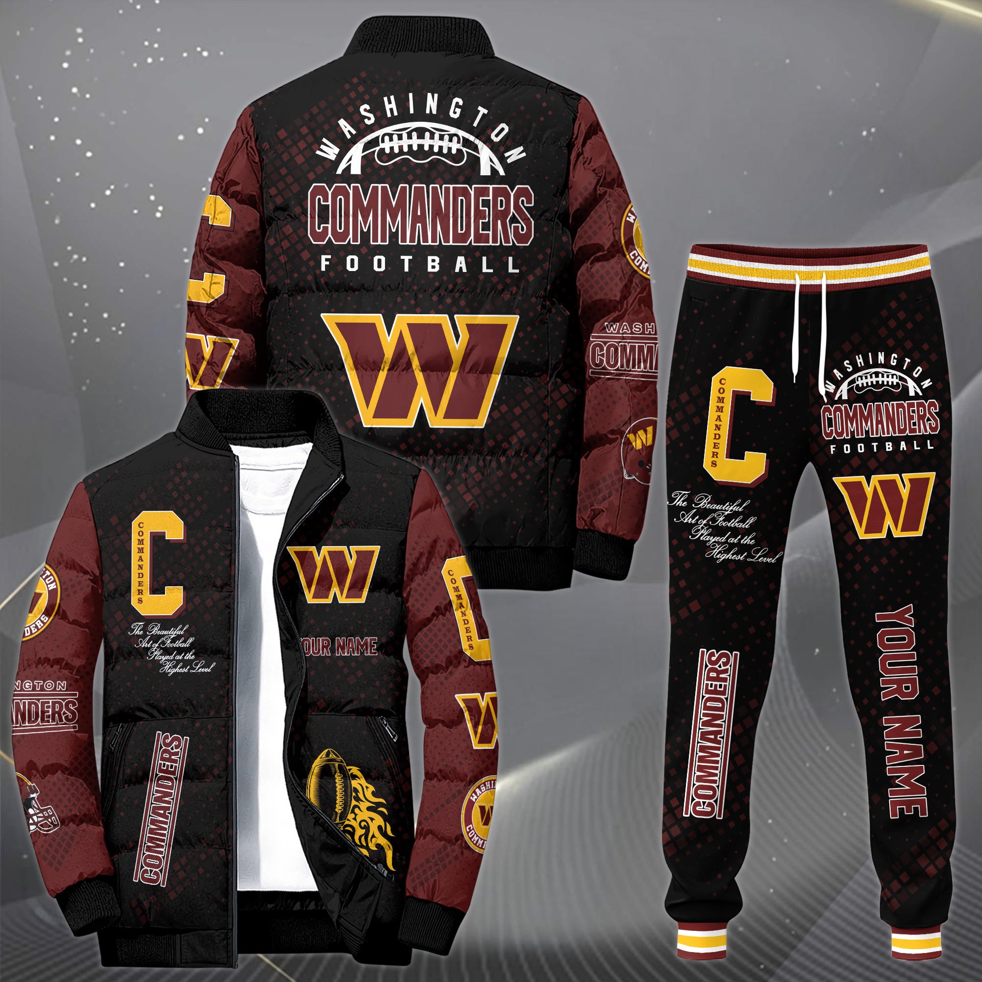 Washington Commanders Puffer Jacket And Sweatpants Custom Your Name 2025 Version, Sport Jacket, Football Fan Gifts EHIVM 62602