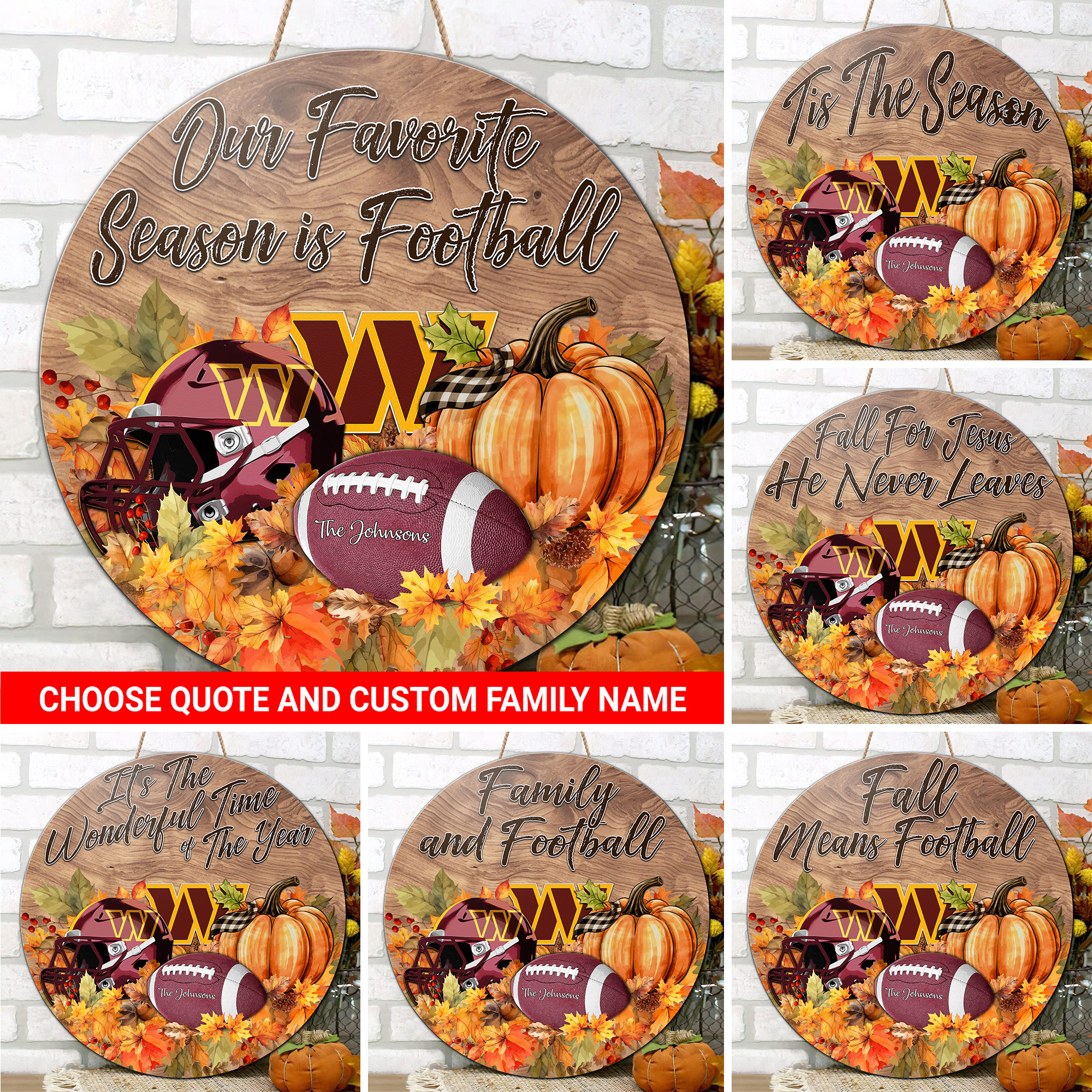 Washington Commanders Shape Wooden Sign Custom Your Family Name And Choose Your Quotes, Sport Sign