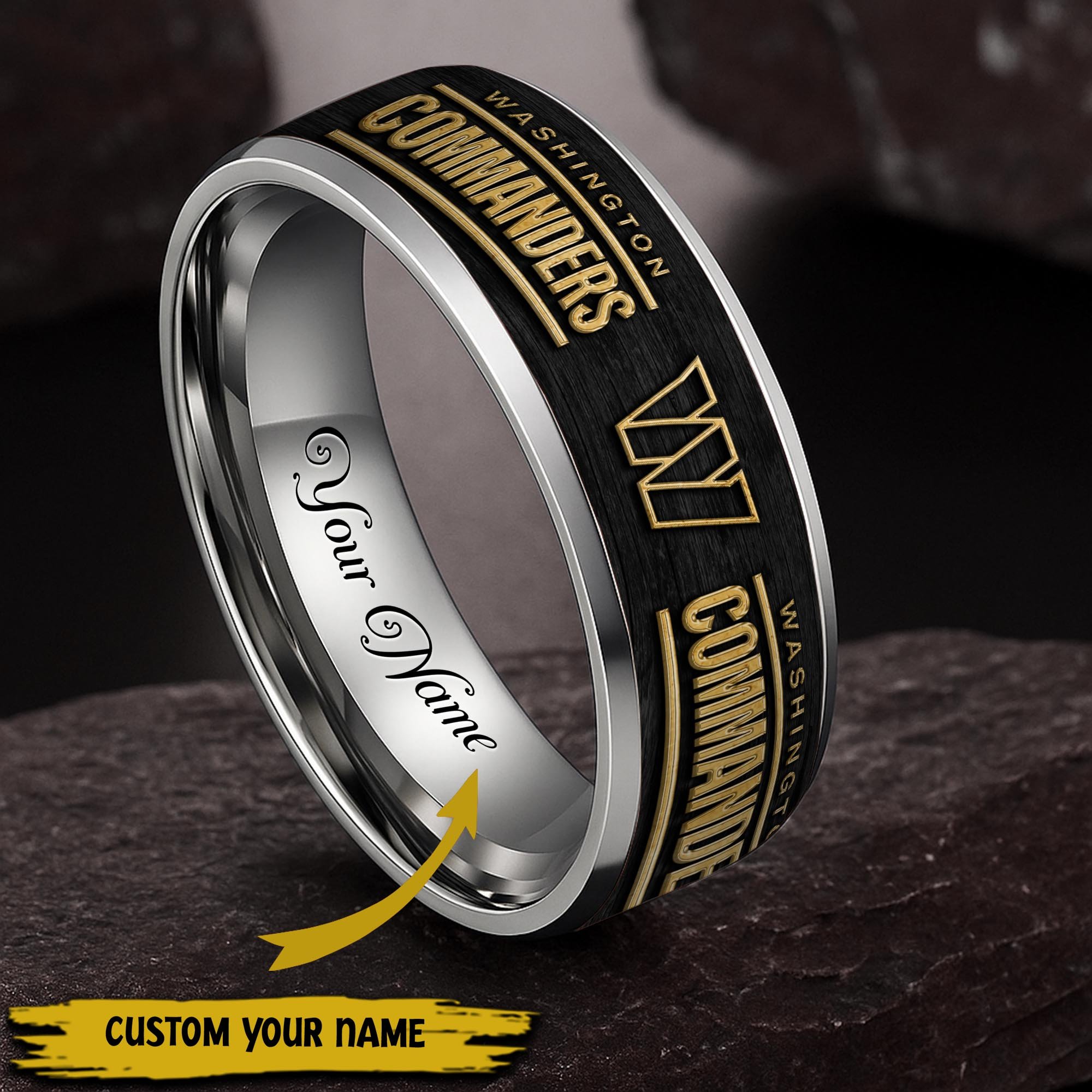 Washington Commanders Stainless Steel Rings Comes With Box Custom Your Name 2025 Versions, Gifts For Fan