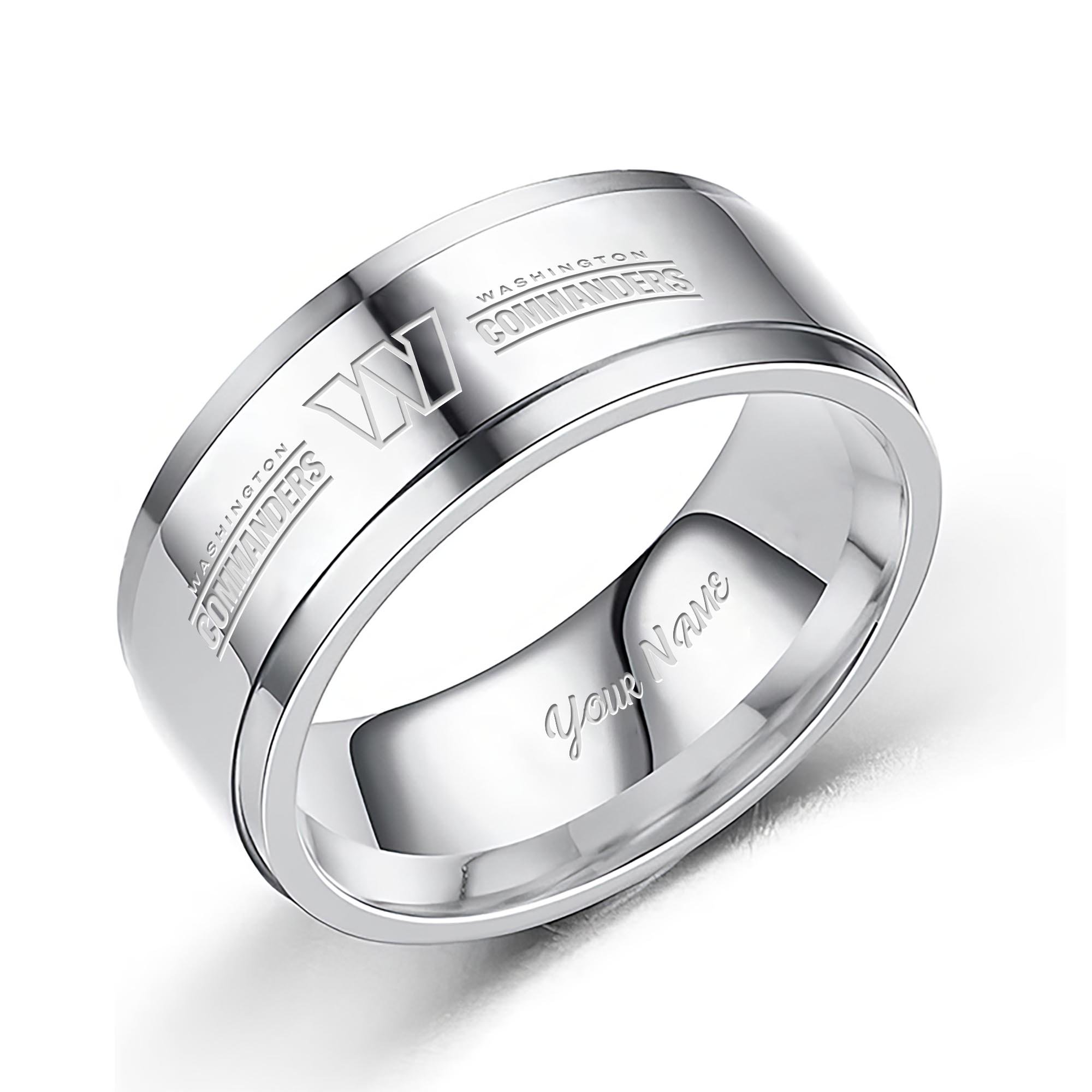 Washington Commanders Stainless Steel Rings Comes With Box Custom Your Name 2025 Versions, Gifts For Fan