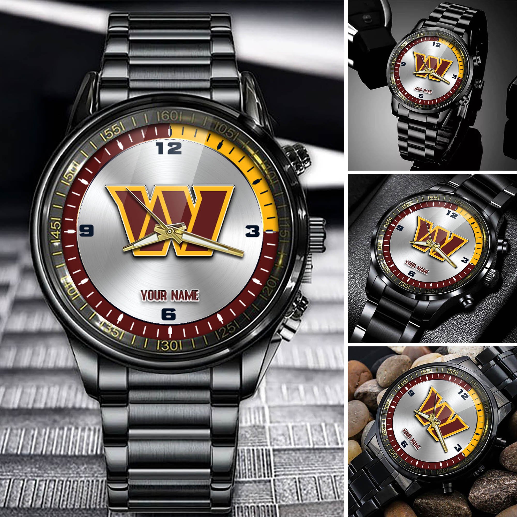 Washington Commanders Team Black Fashion Watch 2025 Version Personalized Your Name, Watch For Fan , Football League Gifts 
