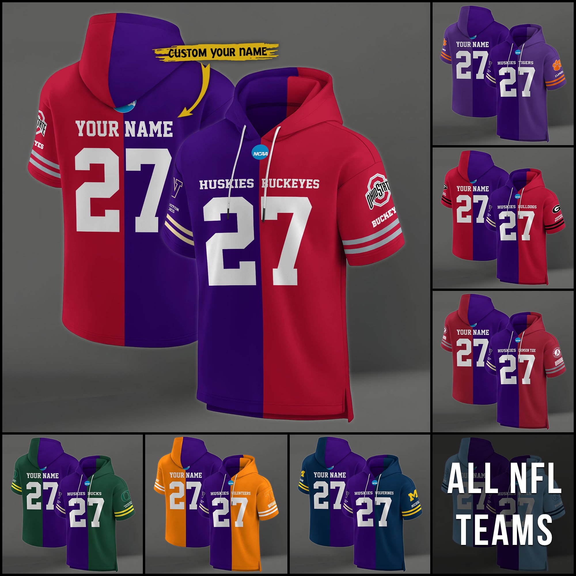 Washington Huskies House Divided Hoodie Custom Name, Number And Team, Hoodie For Football Fans