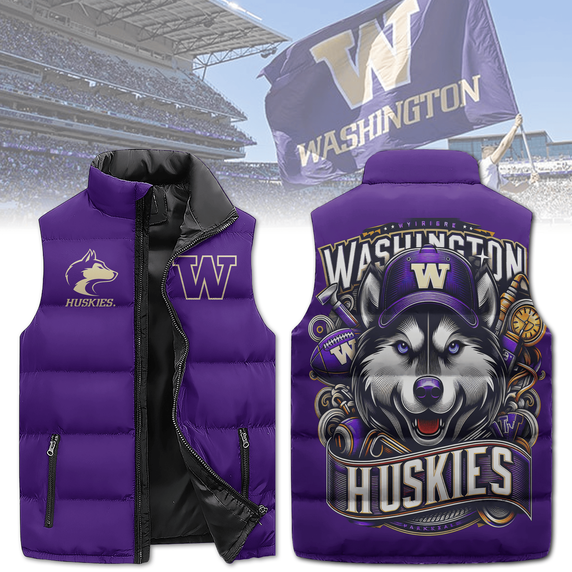 Washington Huskies NCAA Sleeveless Puffer Jacket