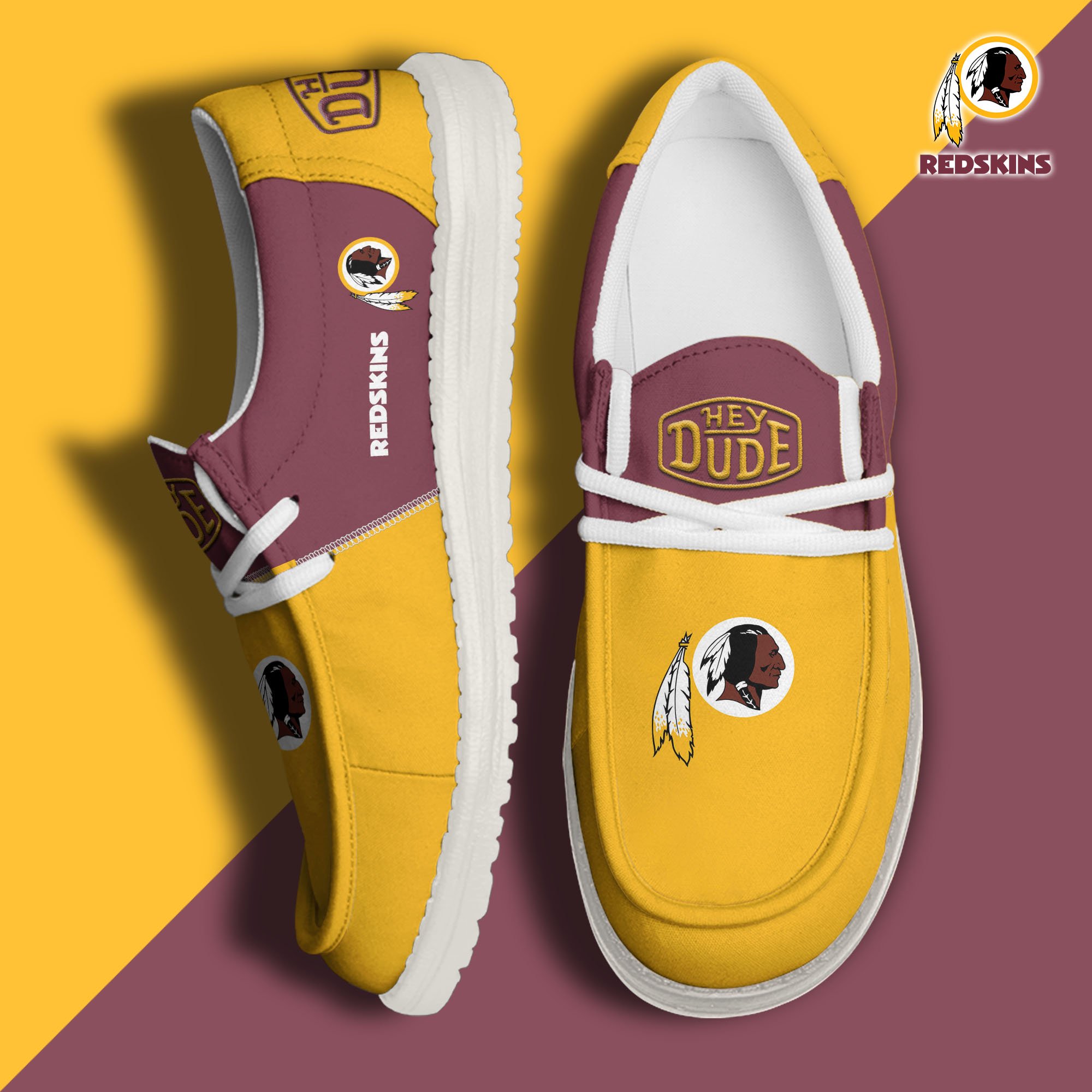 Washington Redskins Football Hey Dude Canvas Loafer Shoes Custom Your Name, Sport Shoes For Fan, Fan Gifts
