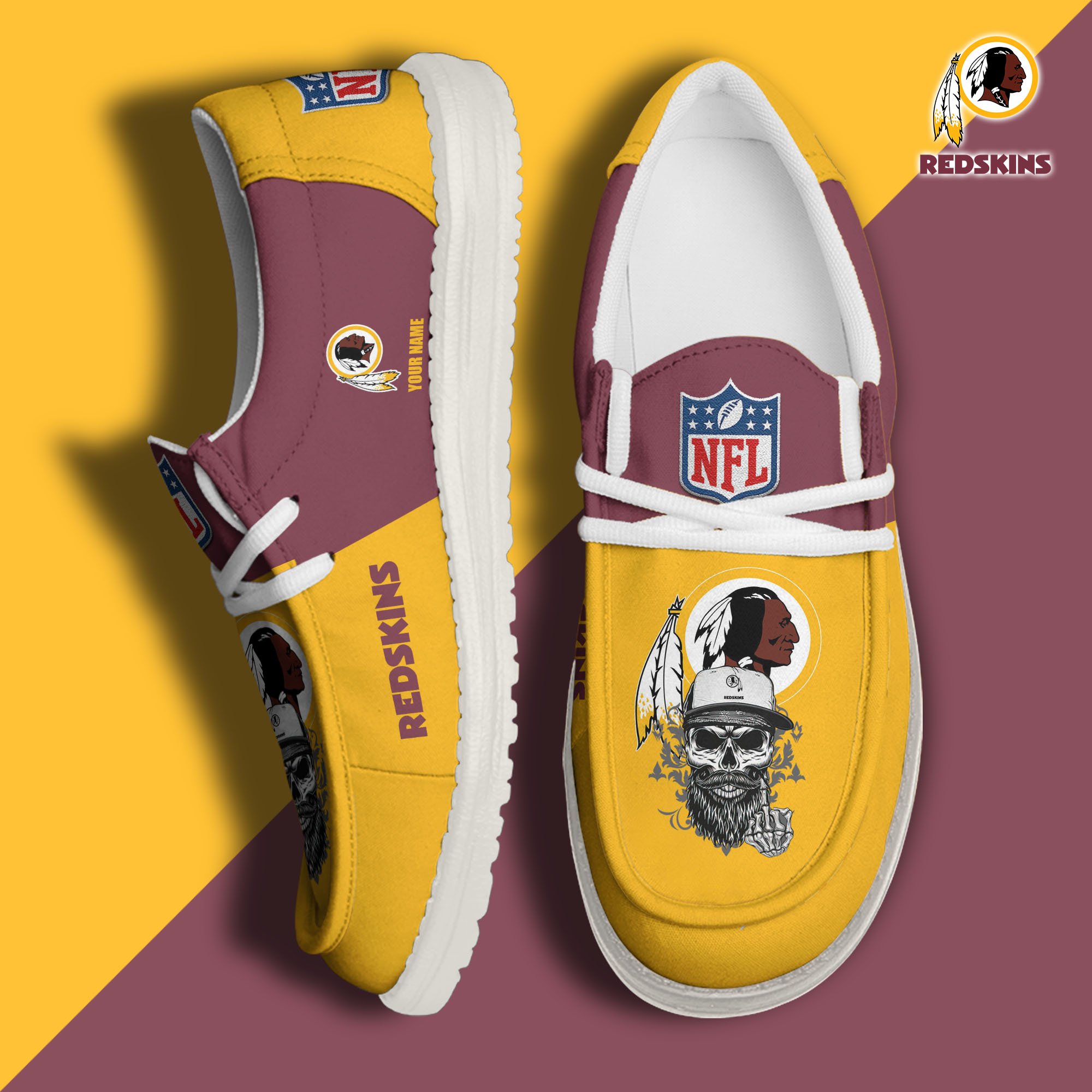 Washington Redskins H D White Canvas Loafer Shoes Custom Your Name, Sport Canvas Loafer Shoes