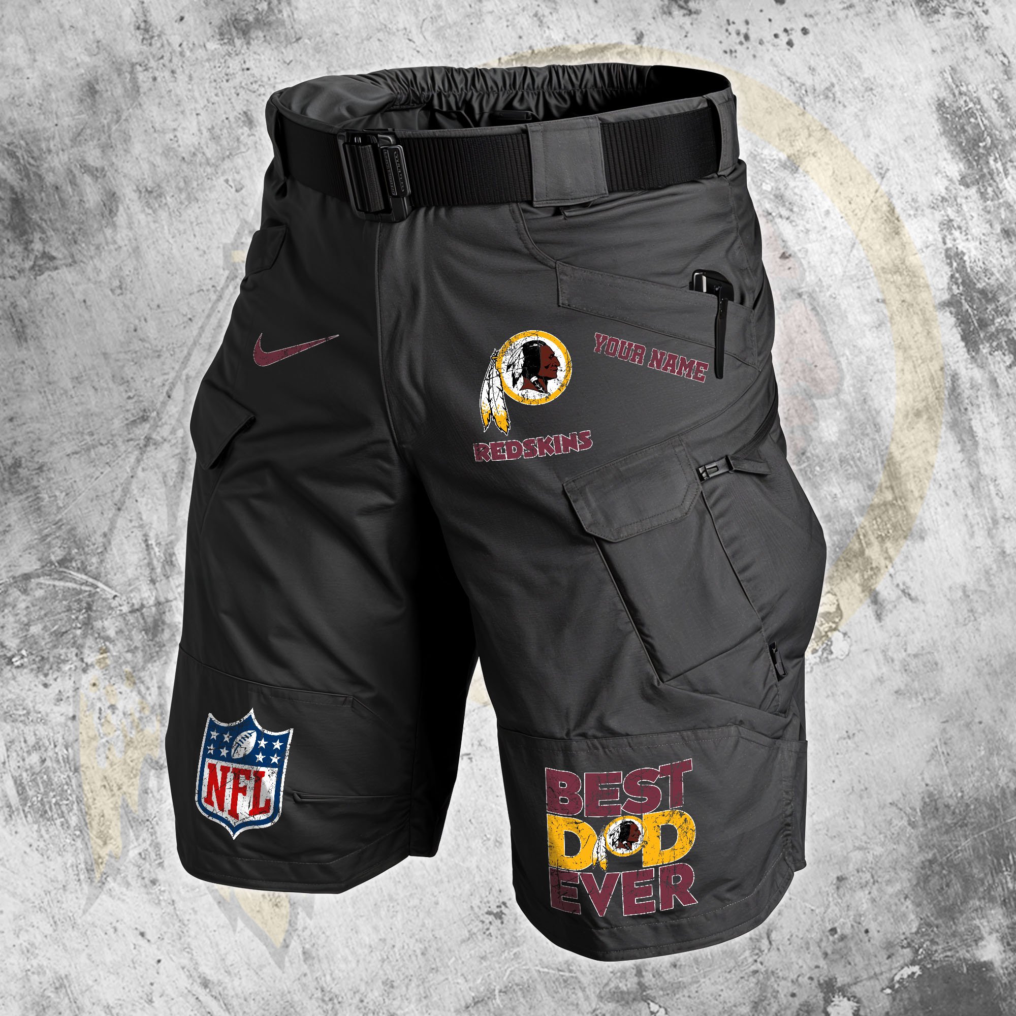 Washington Redskins Men Cargo Shorts Custom Your Name, Football Lovers Clothings, Fathers Day Gifts 