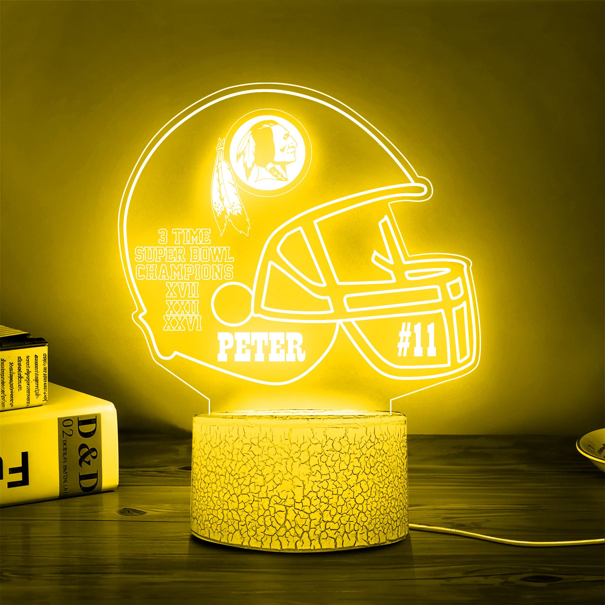 Washington Redskins Team 3D Led Lamp Custom Number And Name, Led Lamp For Sport Fans 