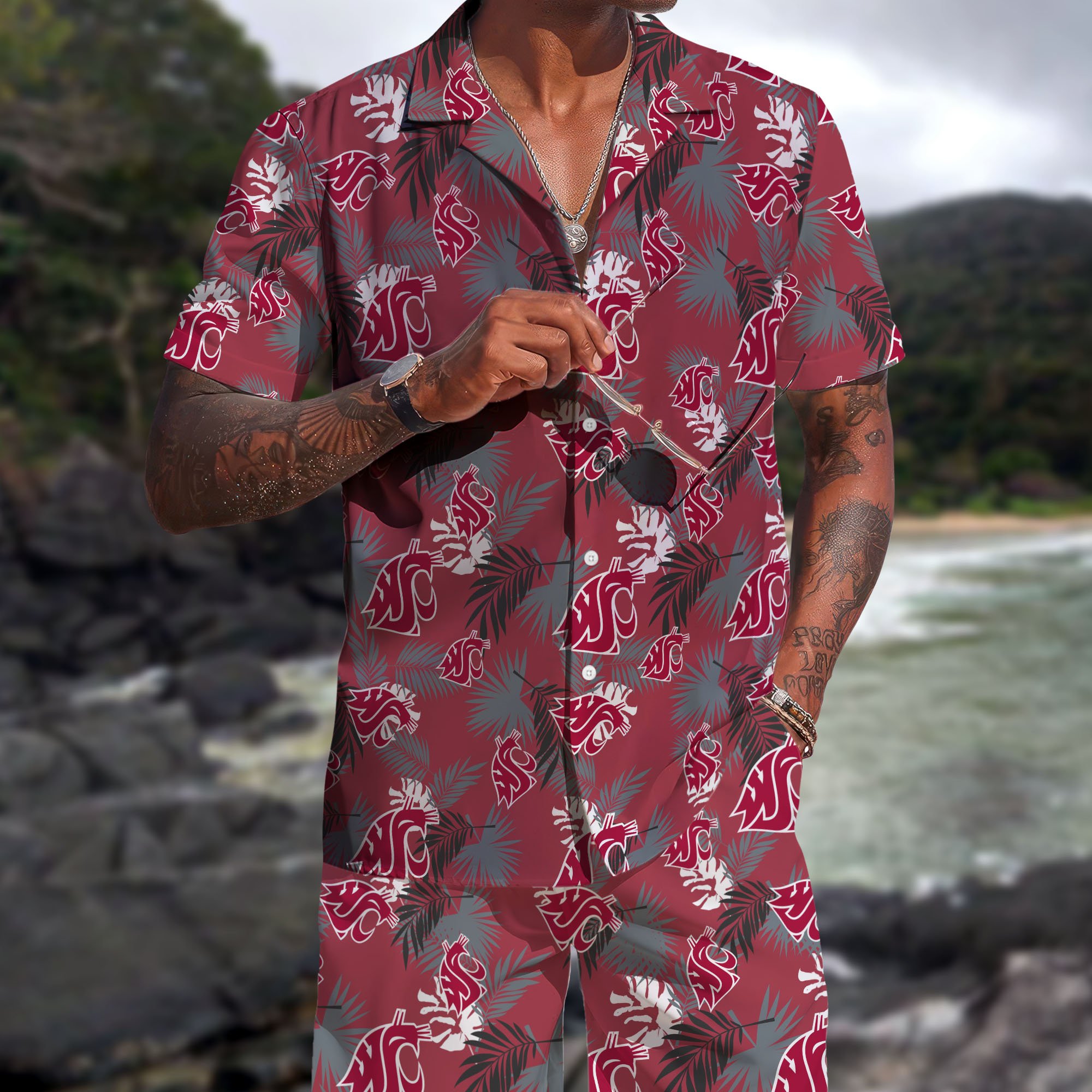 Washington State Cougars Hawaiian Shorts Set 2025 Version, Hawaiian Shirts, Sports Shorts, Gifts For Fan