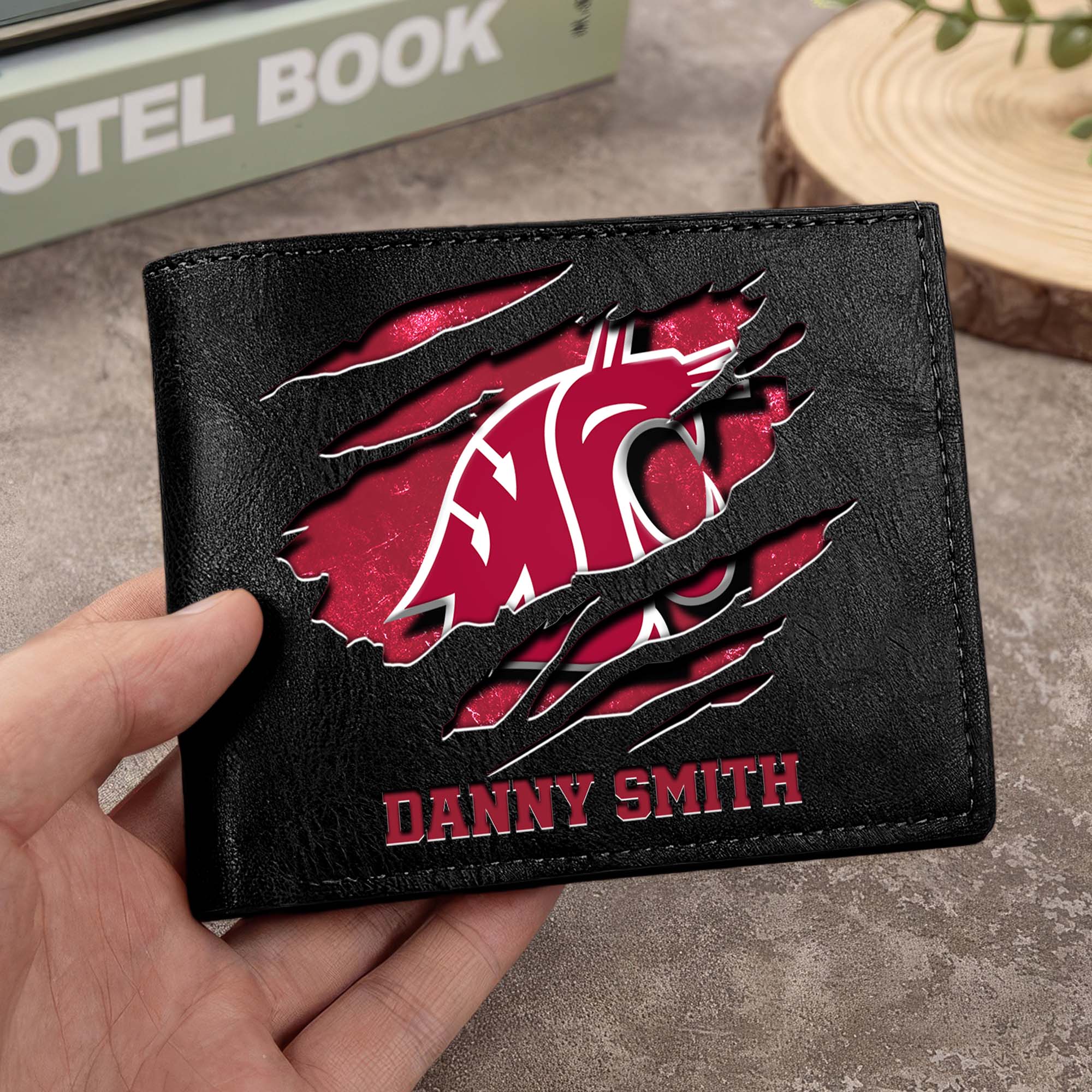 Washington State Cougars Men Wallet Custom Your Name, Football Team Men Wallet For Fans, Gifts For Football Lovers