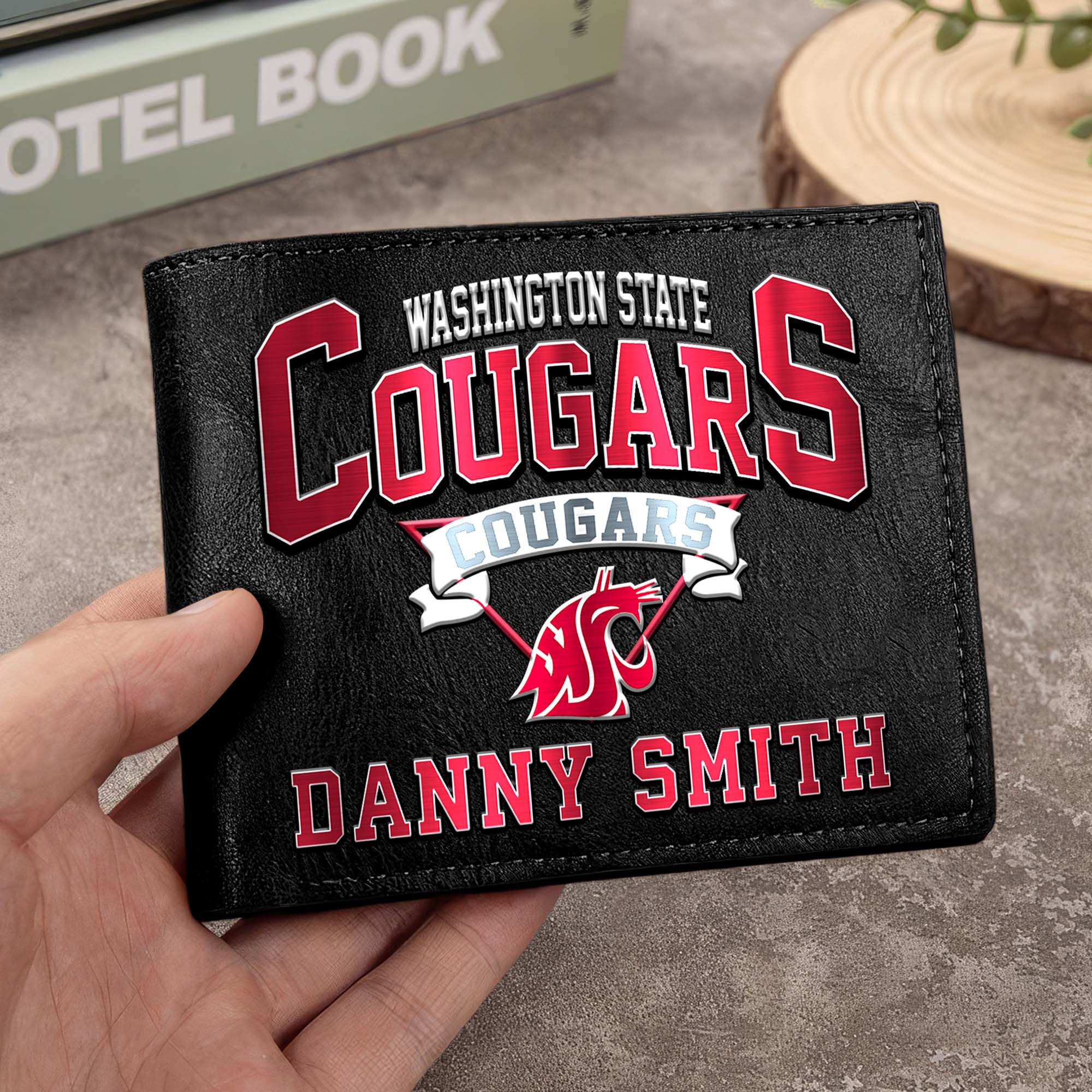 Washington State Cougars Men Wallet Custom Your Name, Football Team Men Wallet For Fans, Gifts For Football Lovers
