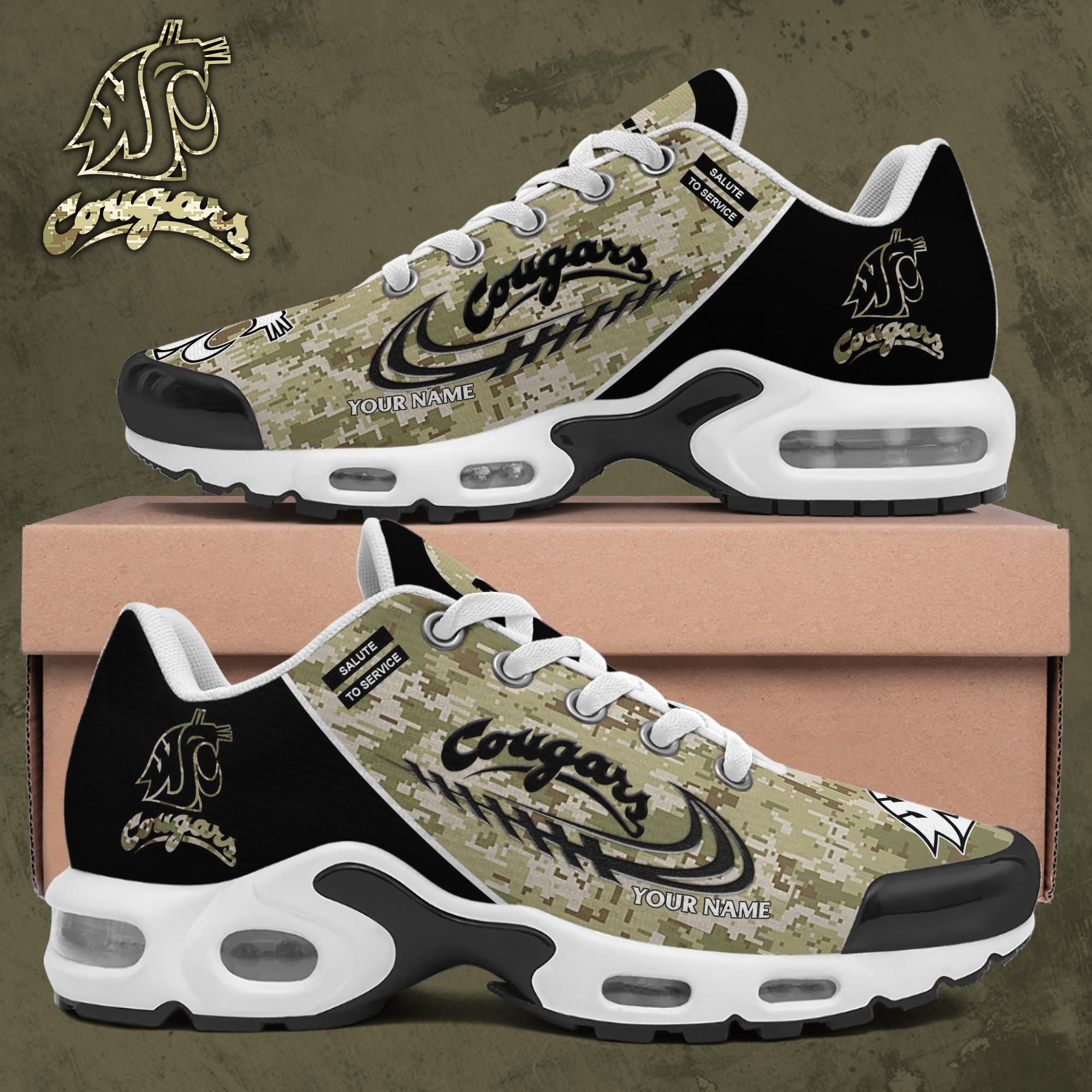 Washington State Cougars TN Shoes 2025 Version Custom Name, Camouflage Shoes, Gifts For Football Lovers