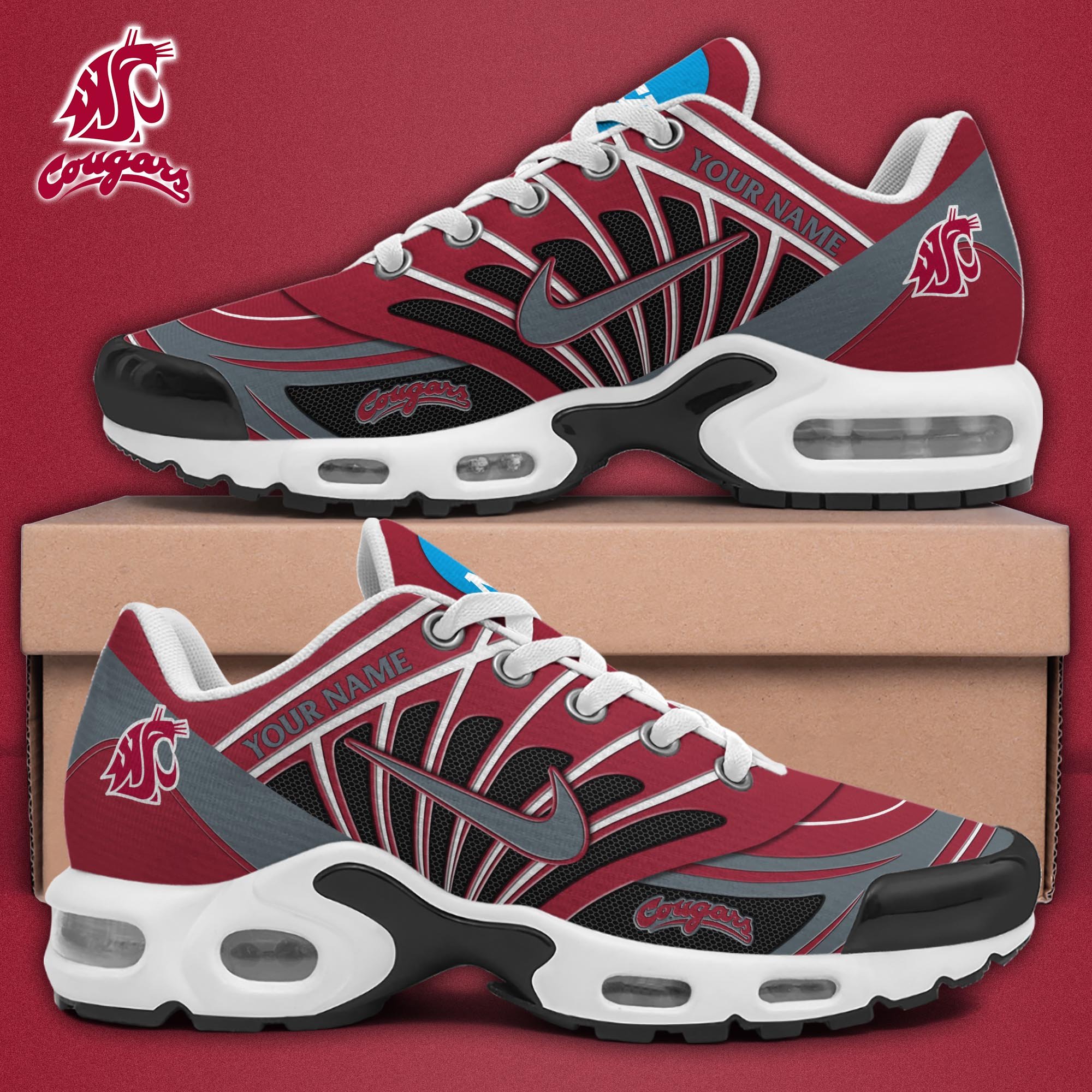 Washington State Cougars TN Shoes 2025 Version Custom Name, Sport Shoes For Fan, Fan Gifts