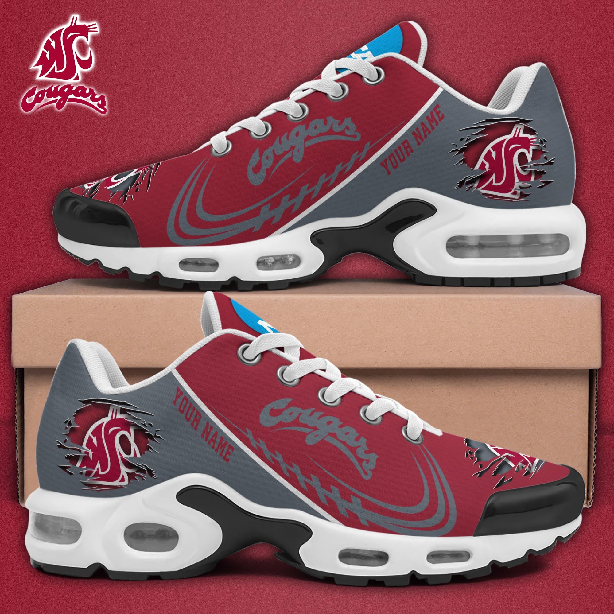 Washington State Cougars TN Shoes 2025 Version Custom Name, Sport Shoes For Fan, Fan Gifts
