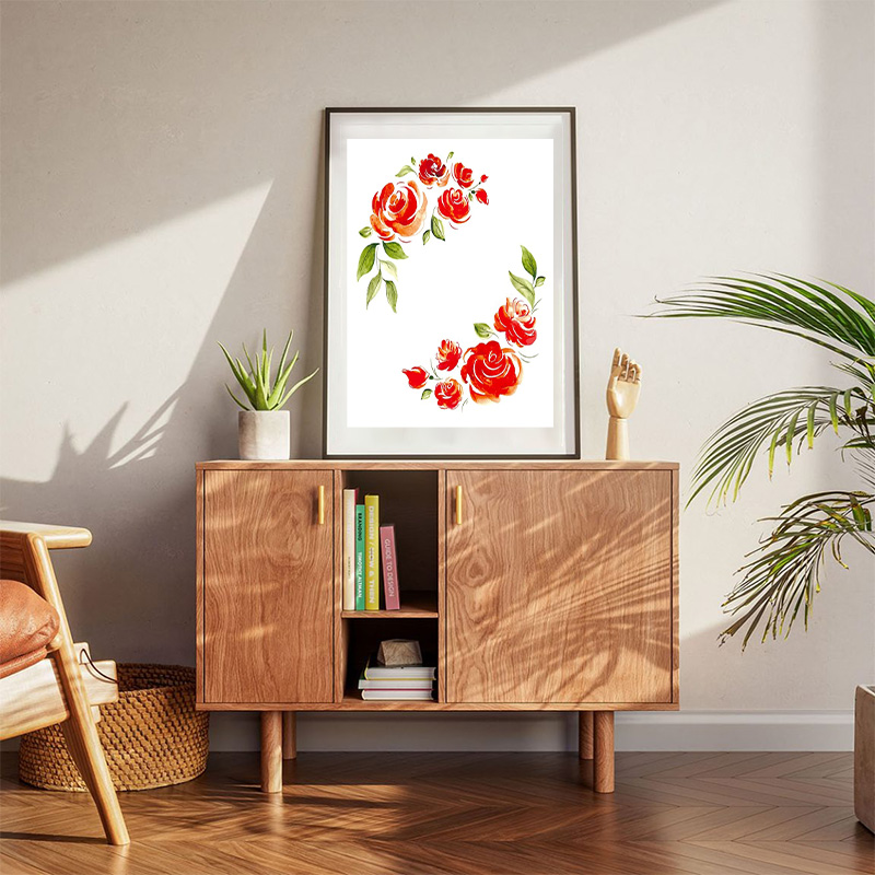 Water Colorred Flowers Frame Poster