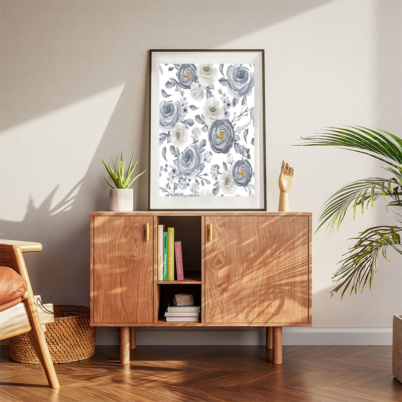 Watercolor Flower White And Navy Poster