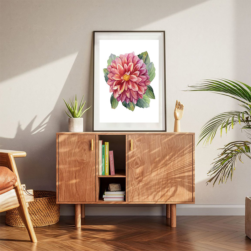 Watercolor Vintage Flower Dahlia Poster