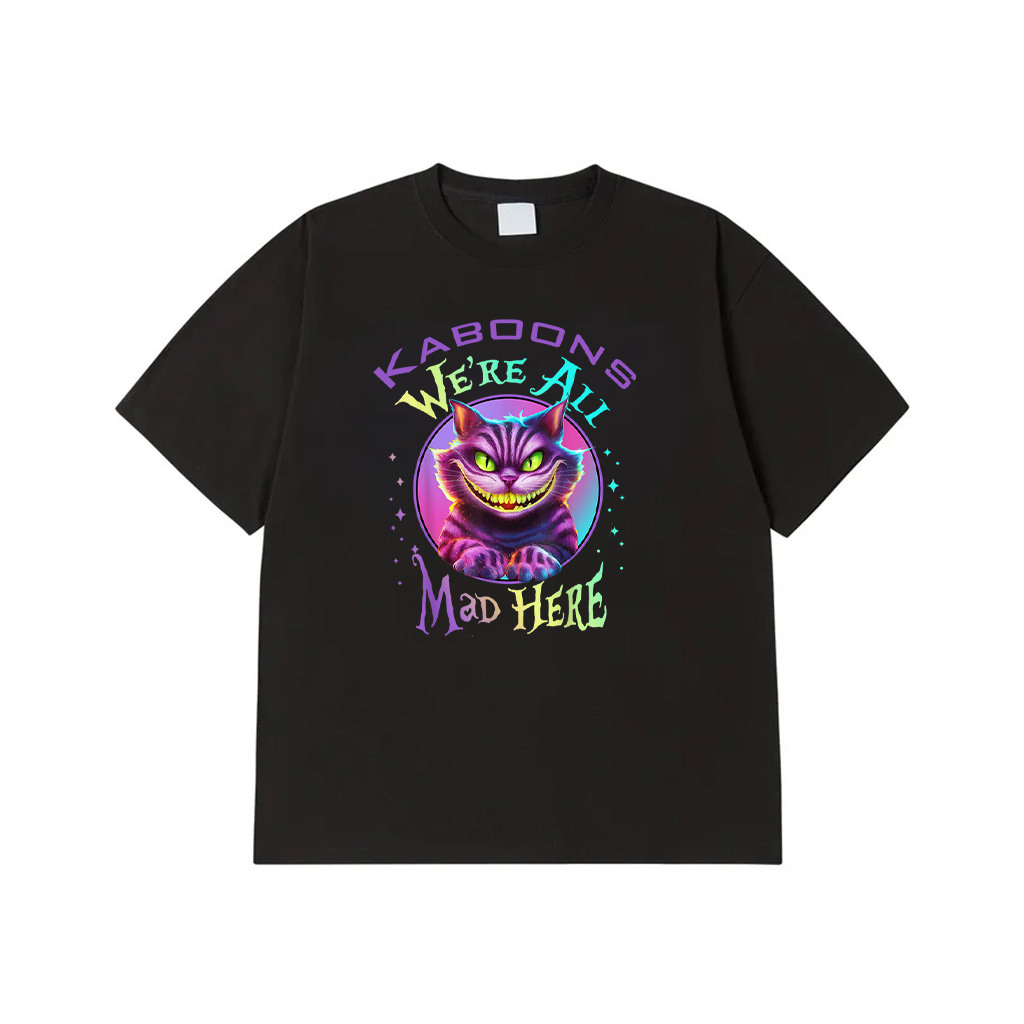 We’re All Mad Here Wonderland Funny Cat Mysterious Smile T-Shirt