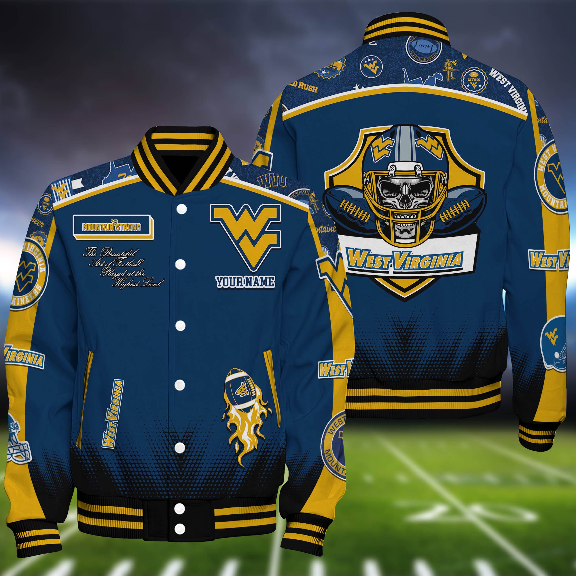 West Virginia Mountaineers Baseball Jacket Personalized Your Name, Jackets For Sport Fans 