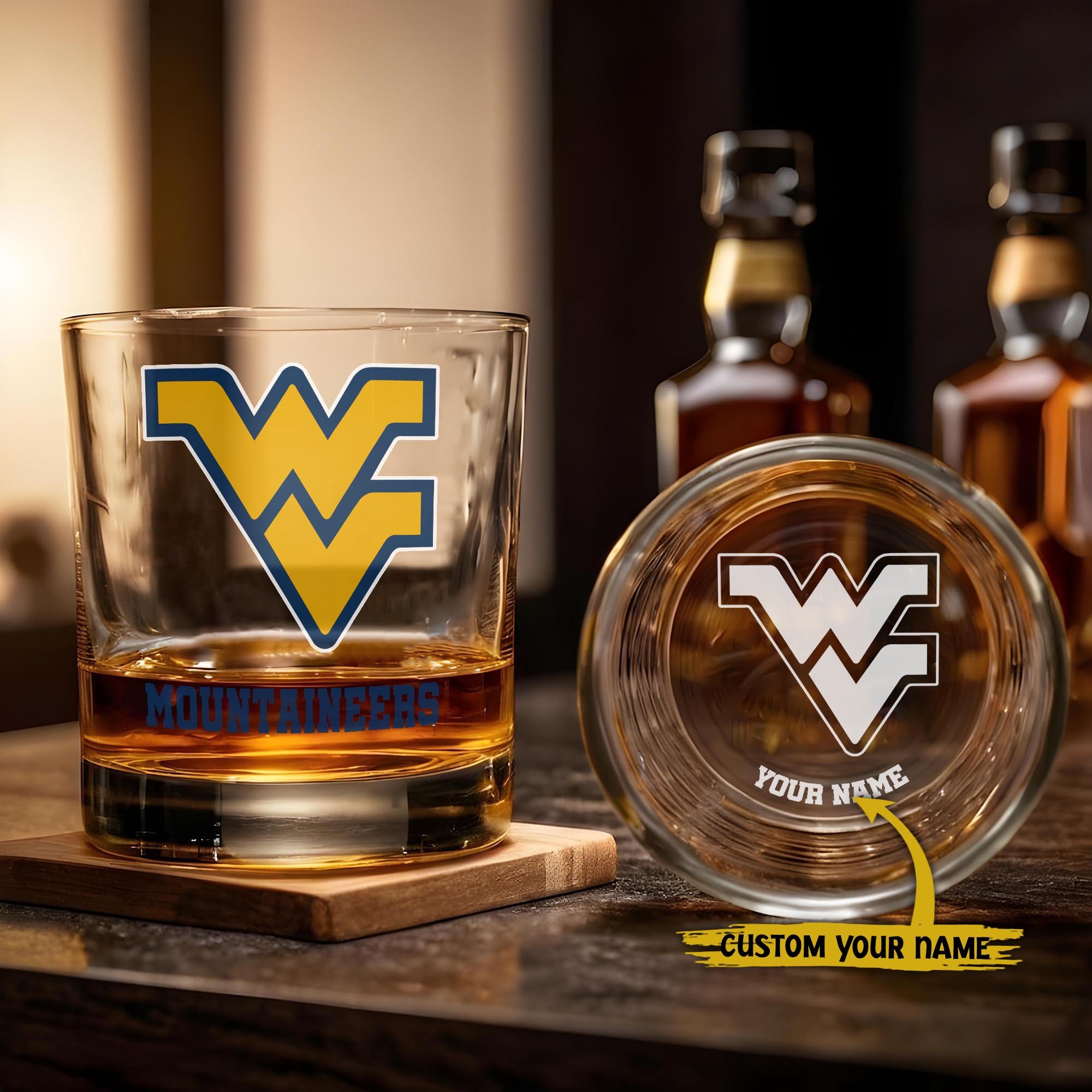 West Virginia Mountaineers Engraved Whiskey Glass Custom Your Name, Groomsman 11Oz Whiskey Glass, Football Gift, Gifts For Dad