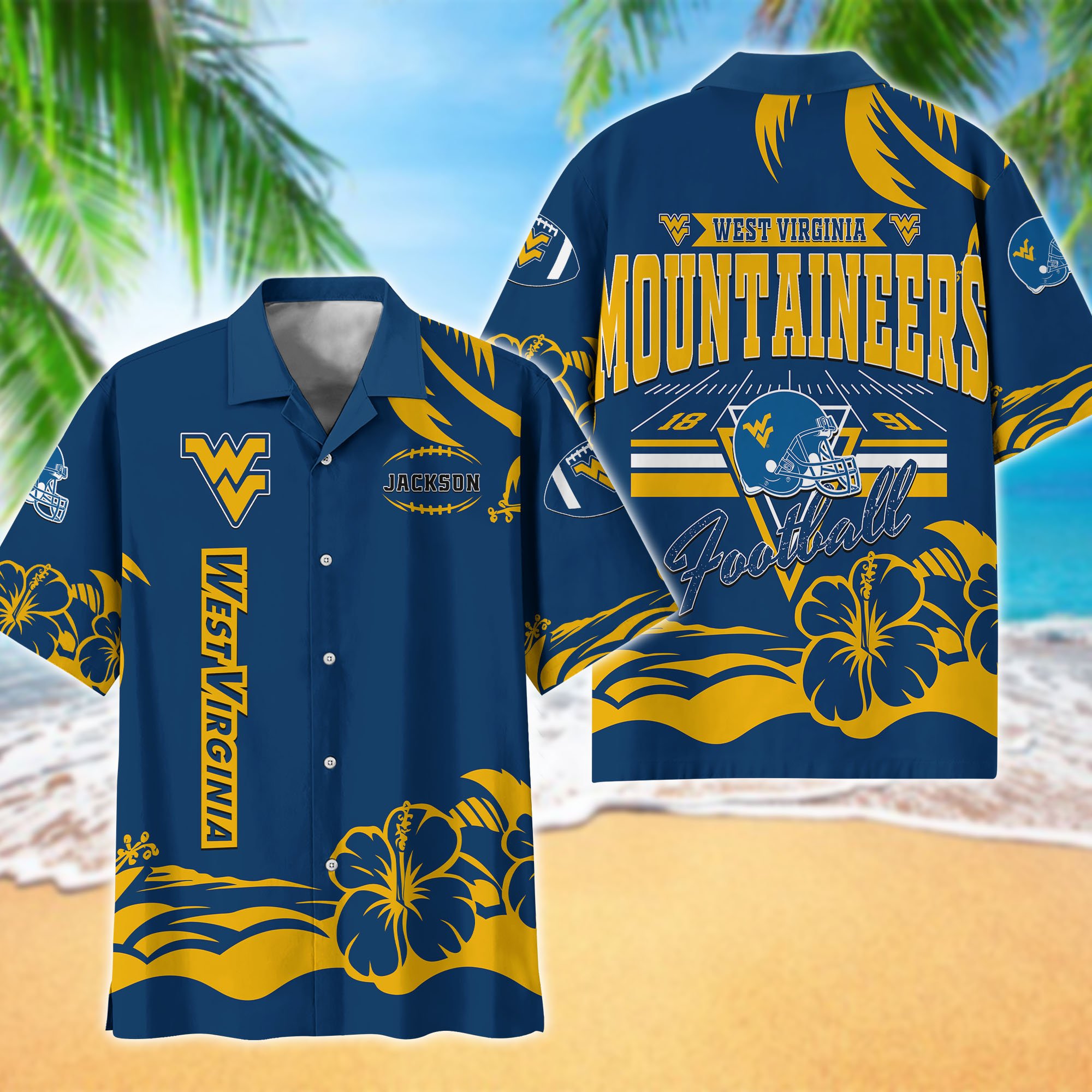 West Virginia Mountaineers Hawaiian Shirt Personalized Your Name, Sports Gifts For Fans, Sport Team Hawaii Shirt, Sports Lover Gifts