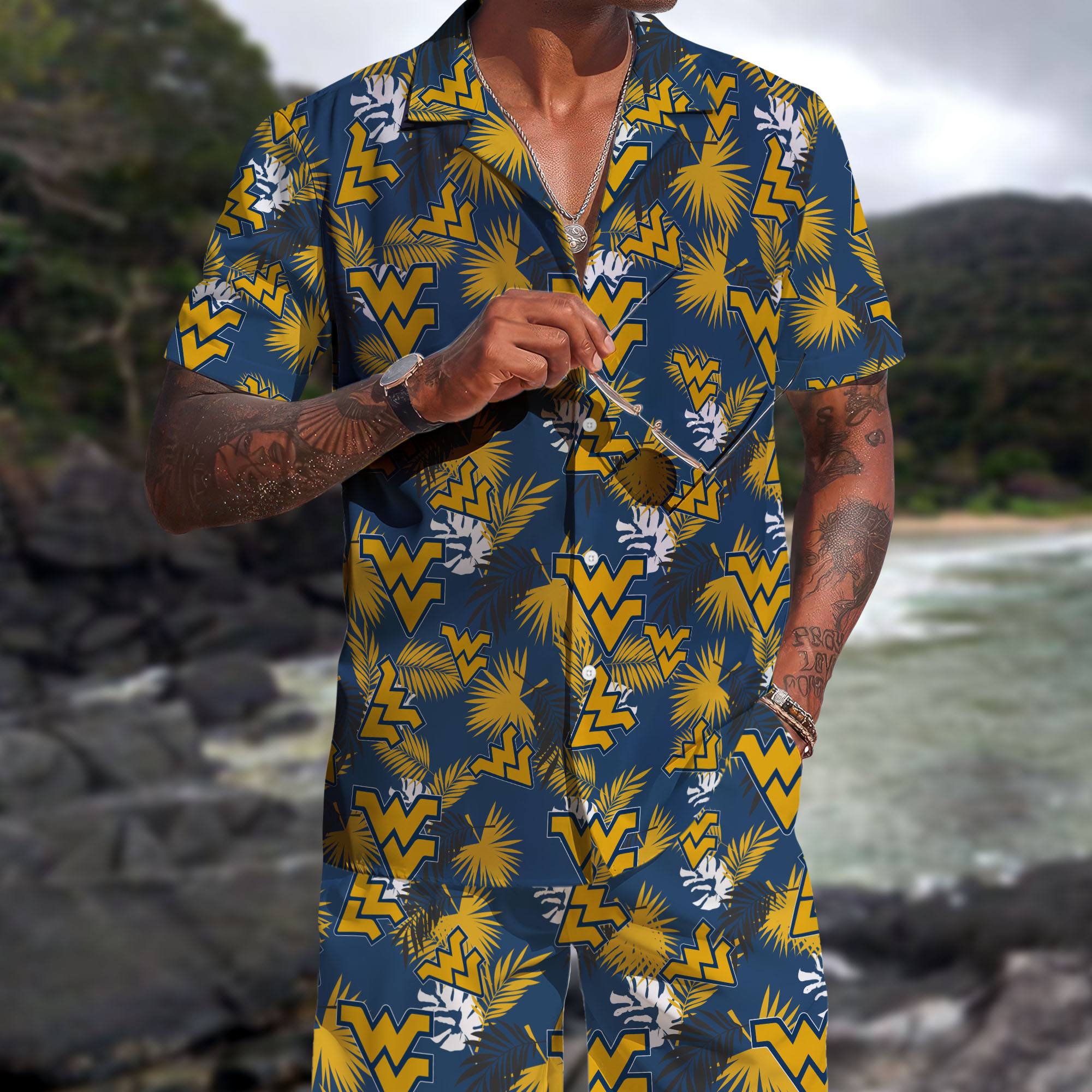 West Virginia Mountaineers Hawaiian Shorts Set 2025 Version, Hawaiian Shirts, Sports Shorts, Gifts For Fan