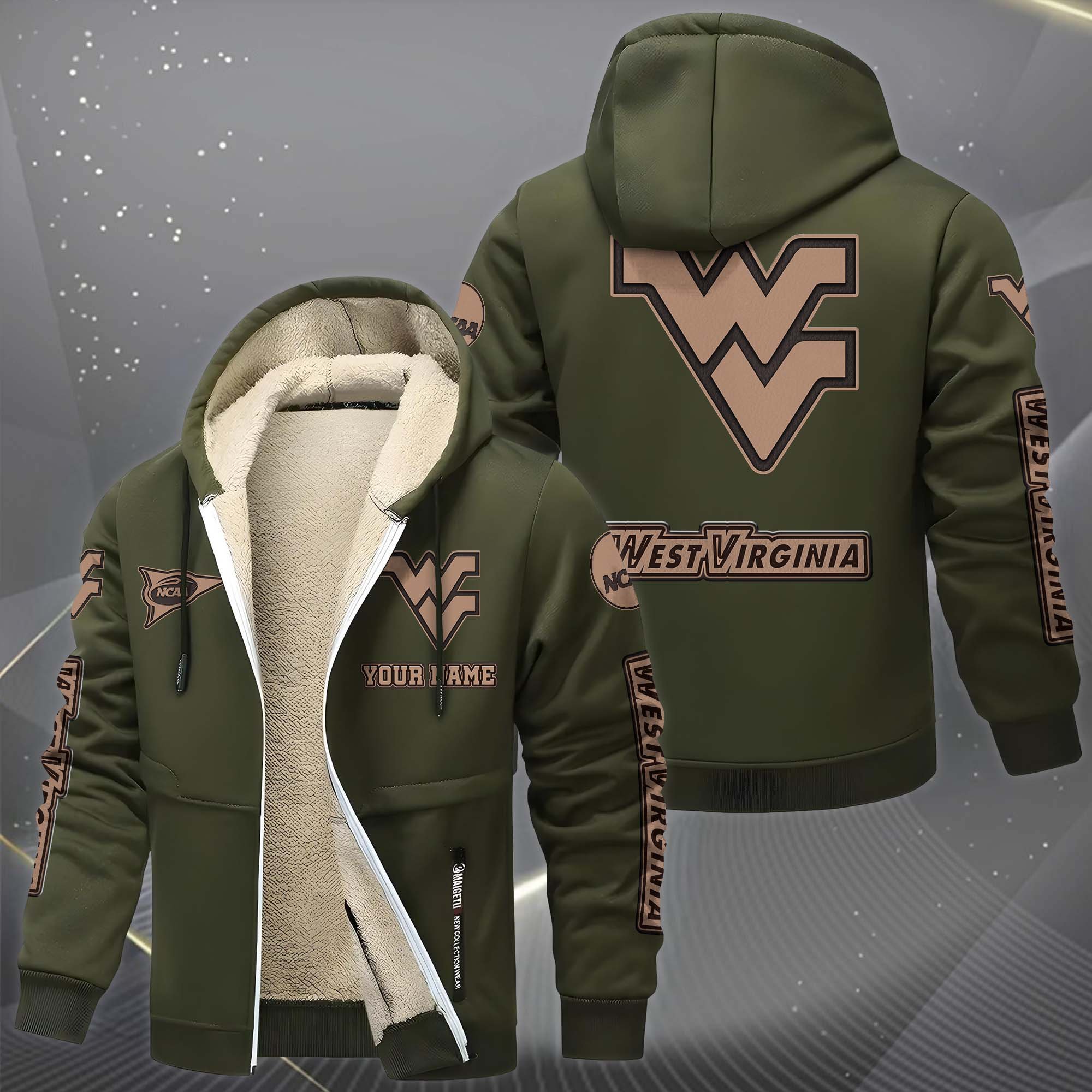 West Virginia Mountaineers Hoodie Zip Velvet Coat Custom Your Name, Sport Jacket, Gifts For Fan