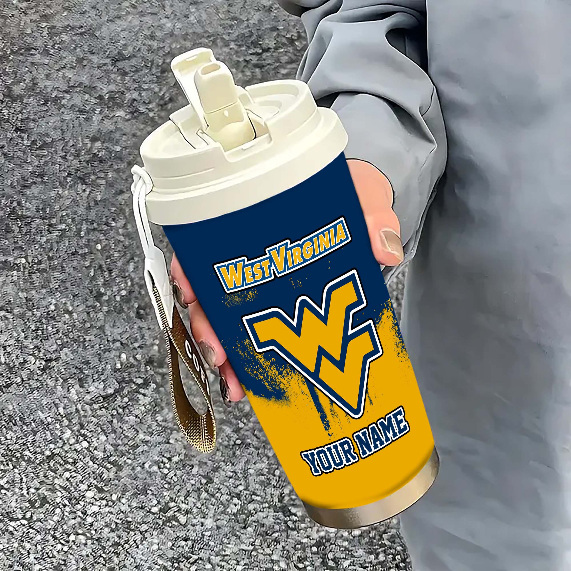 West Virginia Mountaineers Insulated Coffee Mug With Straw And Lid, Portable Coffee Travel Mug For Car, Fan Gifts