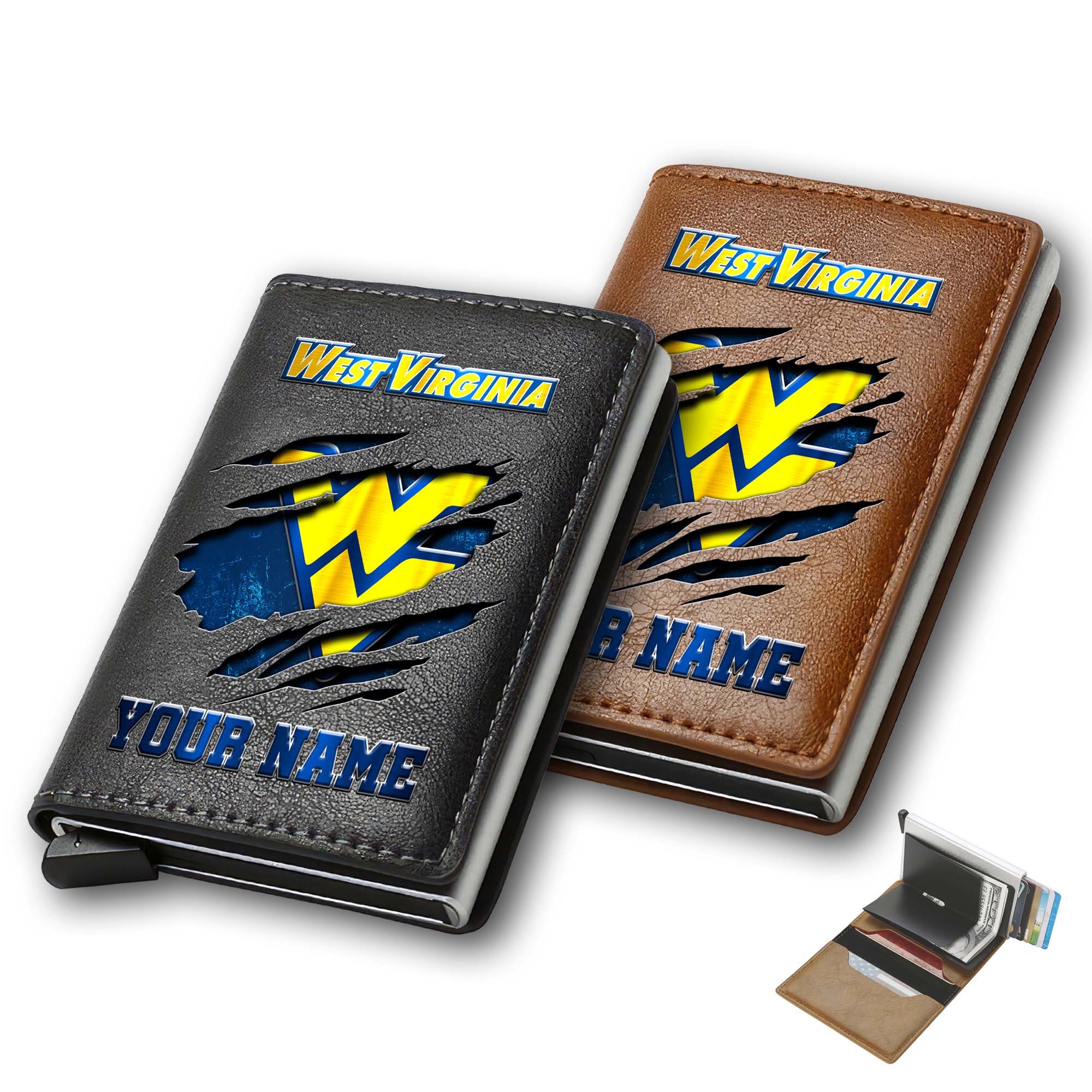 West Virginia Mountaineers Men Wallet Custom Your Name, Football Team Men Wallet For Fans, Gifts For Football Lovers