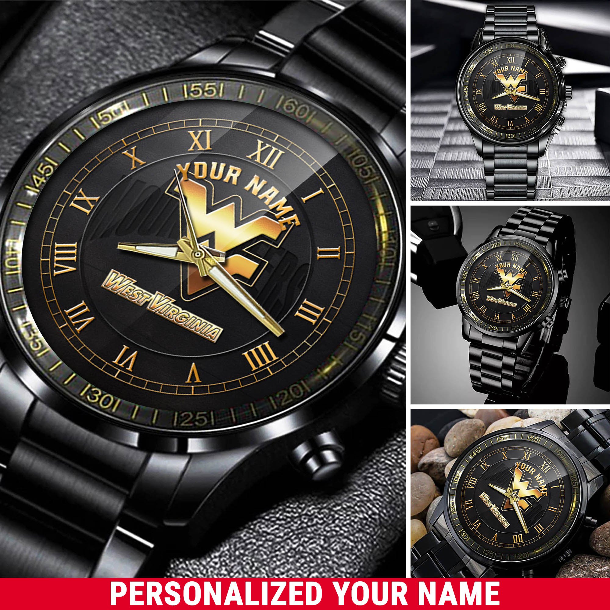 West Virginia Mountaineers Team Watch 2024 Version Personalized Your Name, Unique Watch For Sport Lovers ETHY 54594